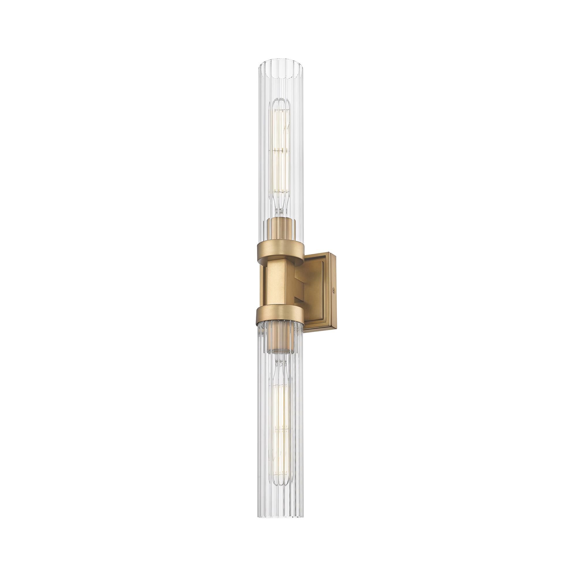 Shown in Rubbed Brass finish and Clear Ribbed glass and Clear Ribbed shade