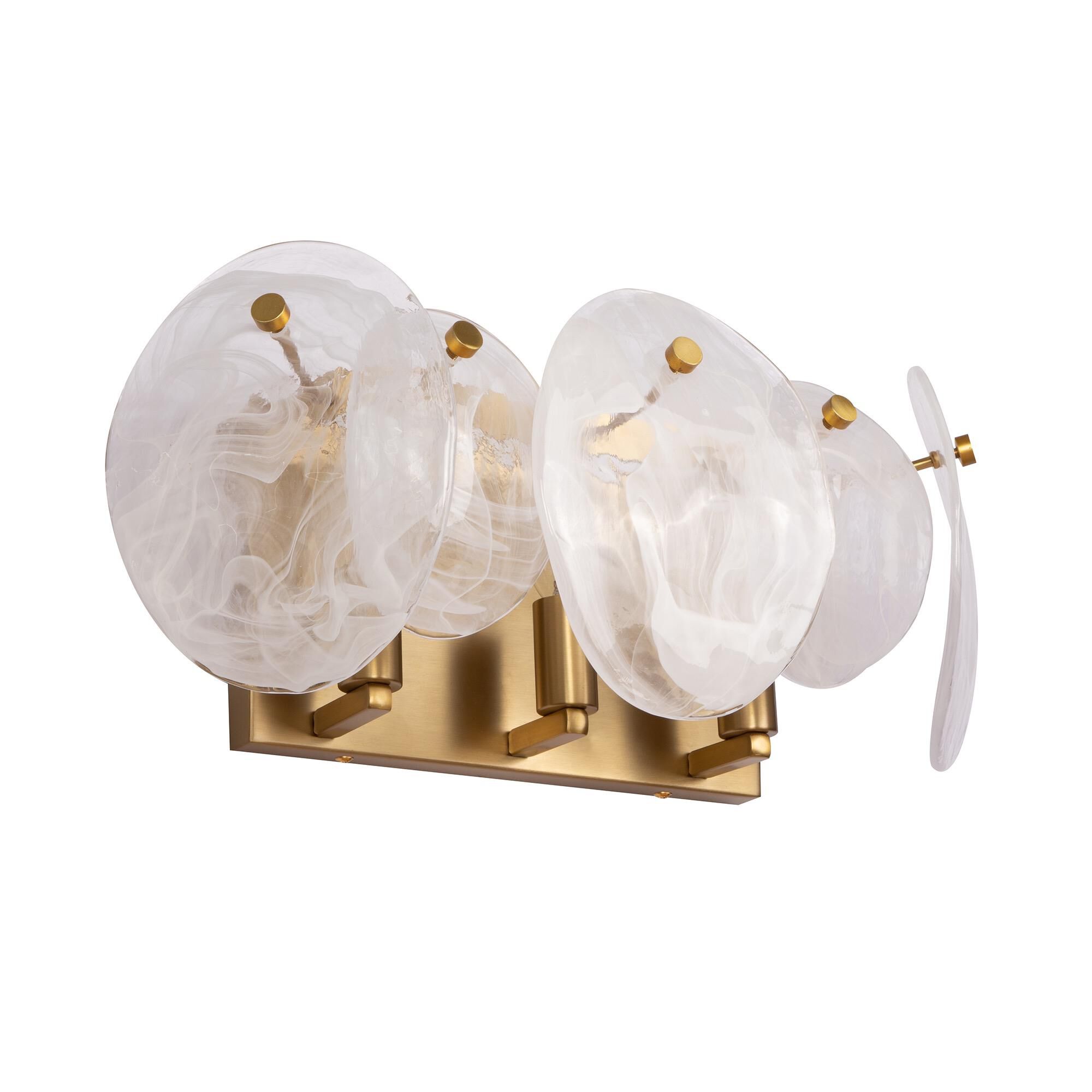 Shown in Brushed Brass finish and Wispy White Murano Style glass