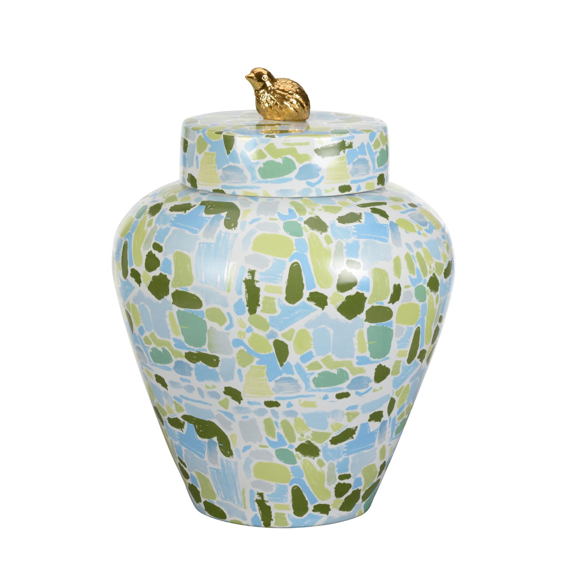 Lumberton Jar With Lid - Blue/Green Vase-Urn by Chelsea House
