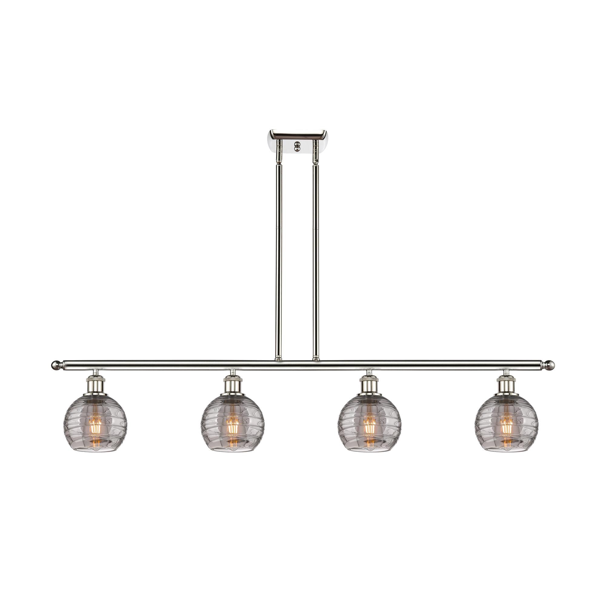 Shown in Polished Nickel finish and Light Smoke Deco Swirl glass