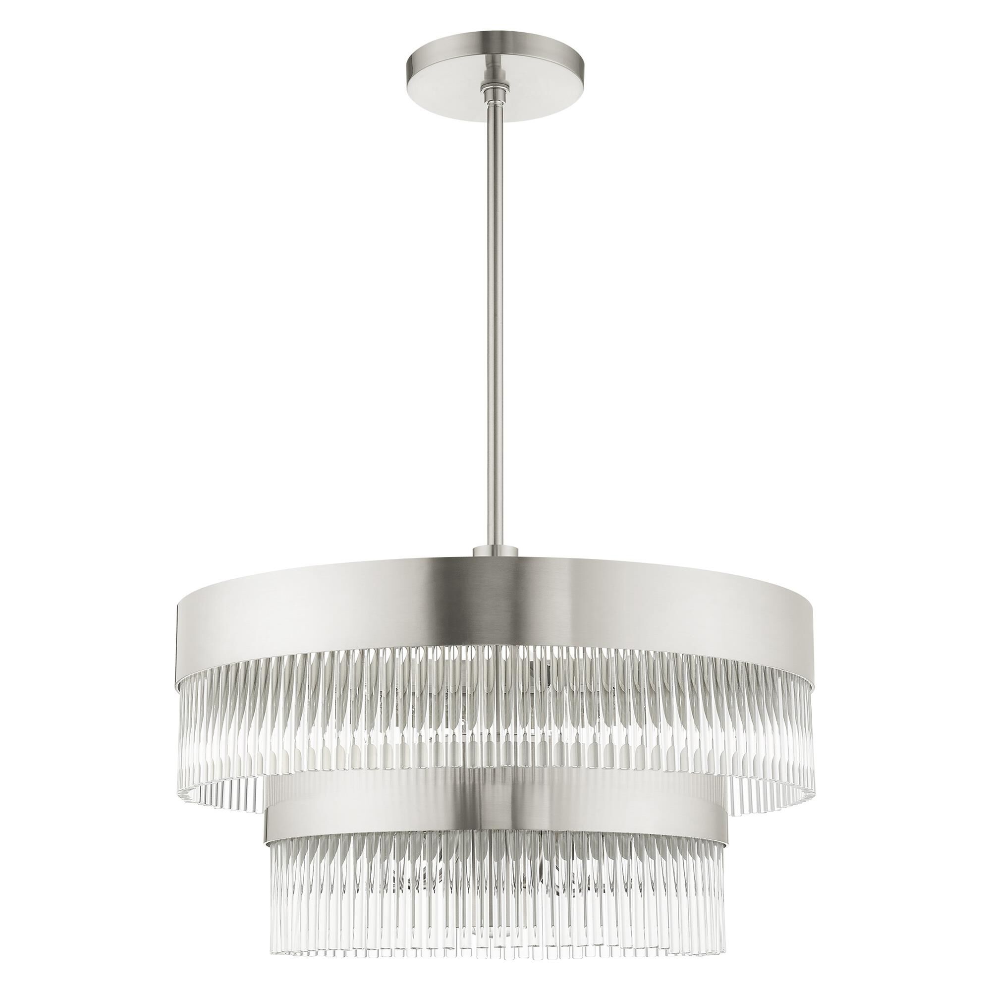 Shown in Brushed Nickel finish and Brushed Nickel Drum Shade With Clear Crystal Rods glass and Brushed Nickel Drum  With Clear Crystal Rods shade