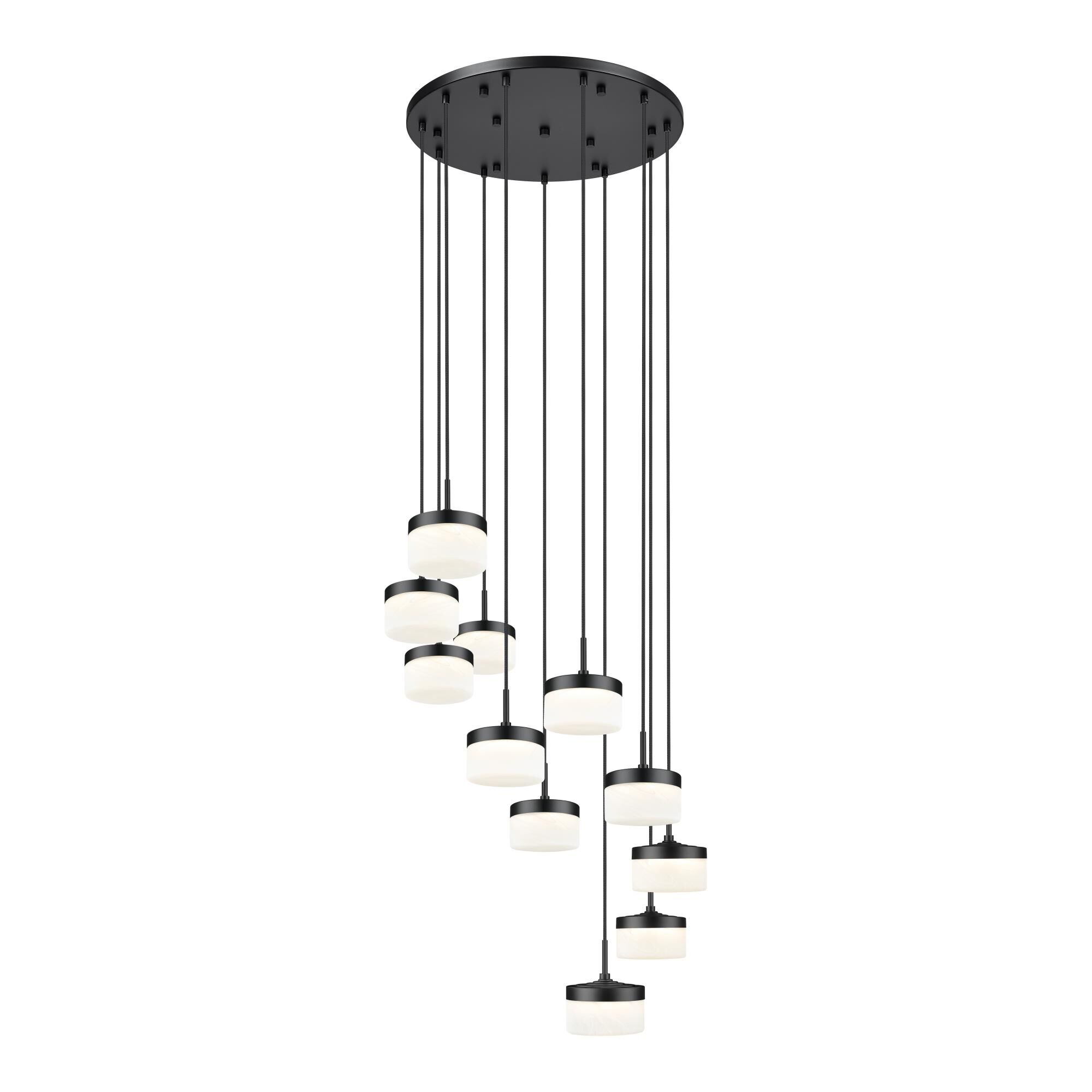 Shown in Matte Black finish and Feathered White glass