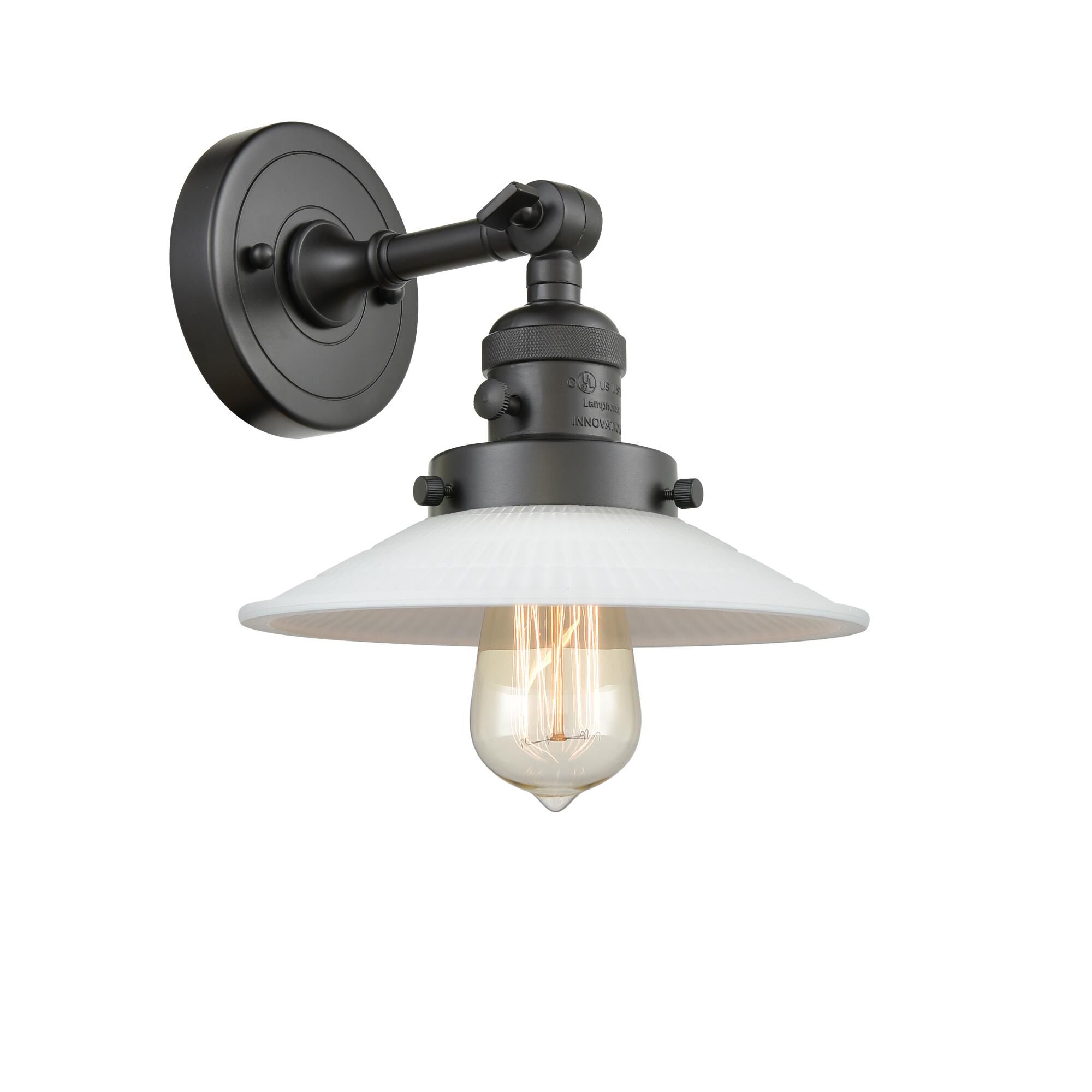 Shown in Oil Rubbed Bronze finish and Matte White Halophane - Cone glass