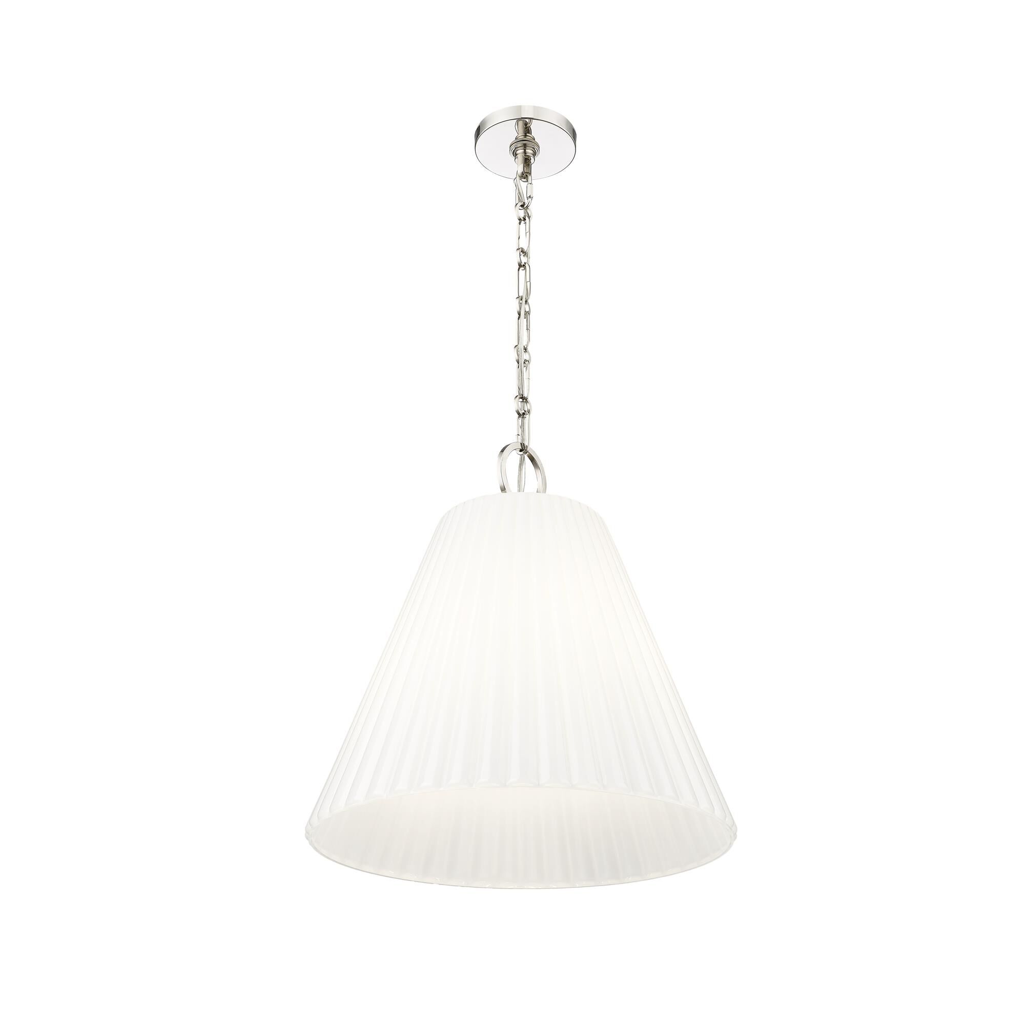 Shown in Polished Nickel finish and White glass and White shade