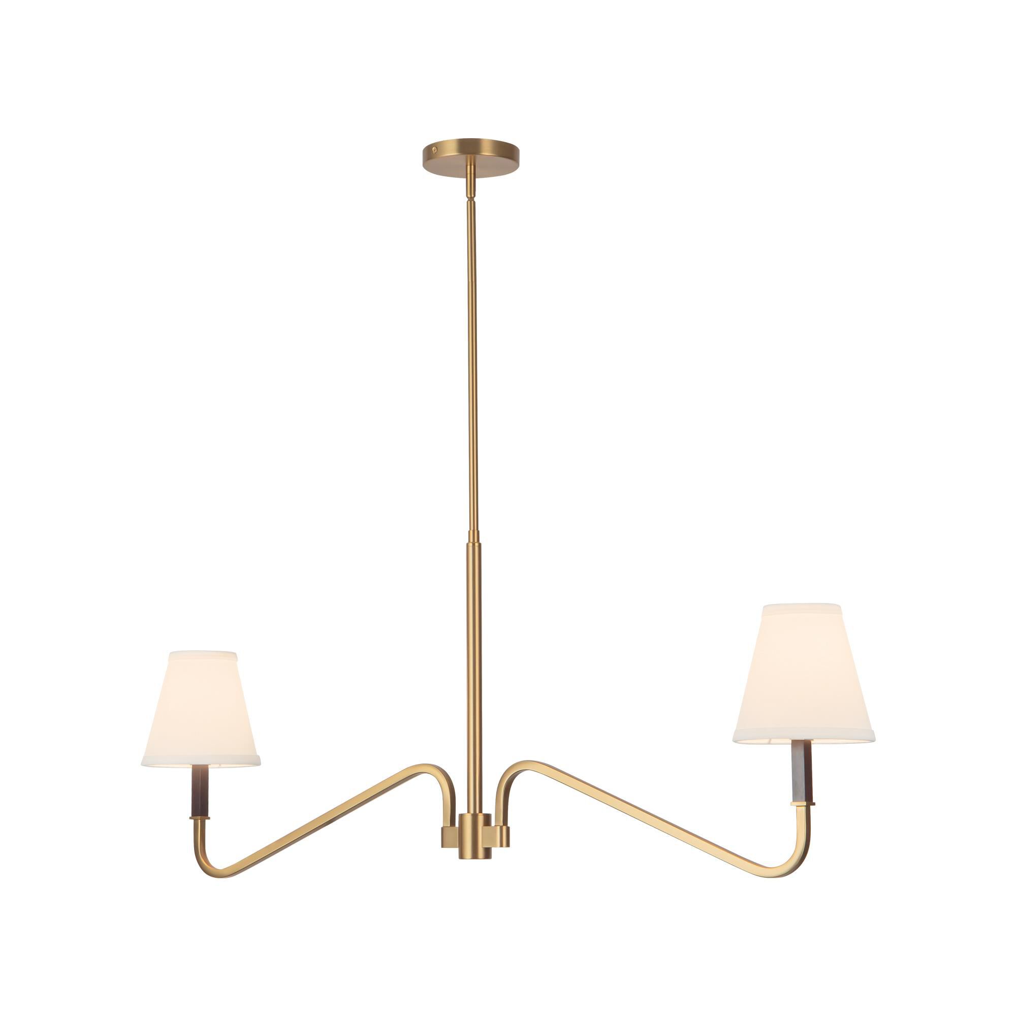 Shown in Brushed Gold finish and White Linen shade