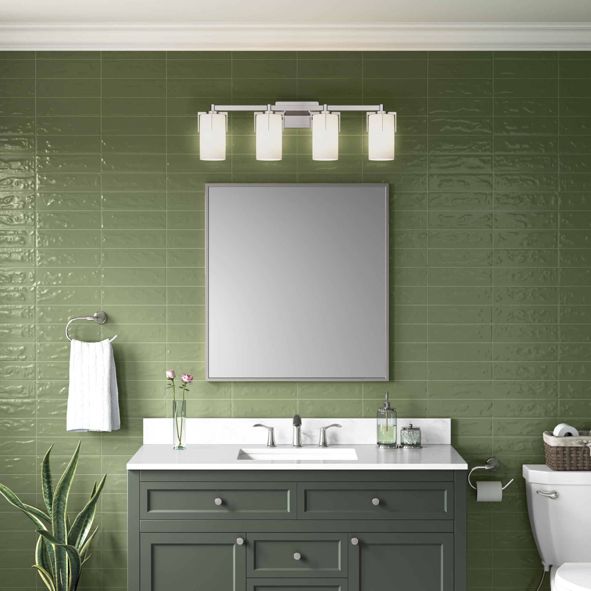 Shown in Polished Nickel finish and White Frosted glass