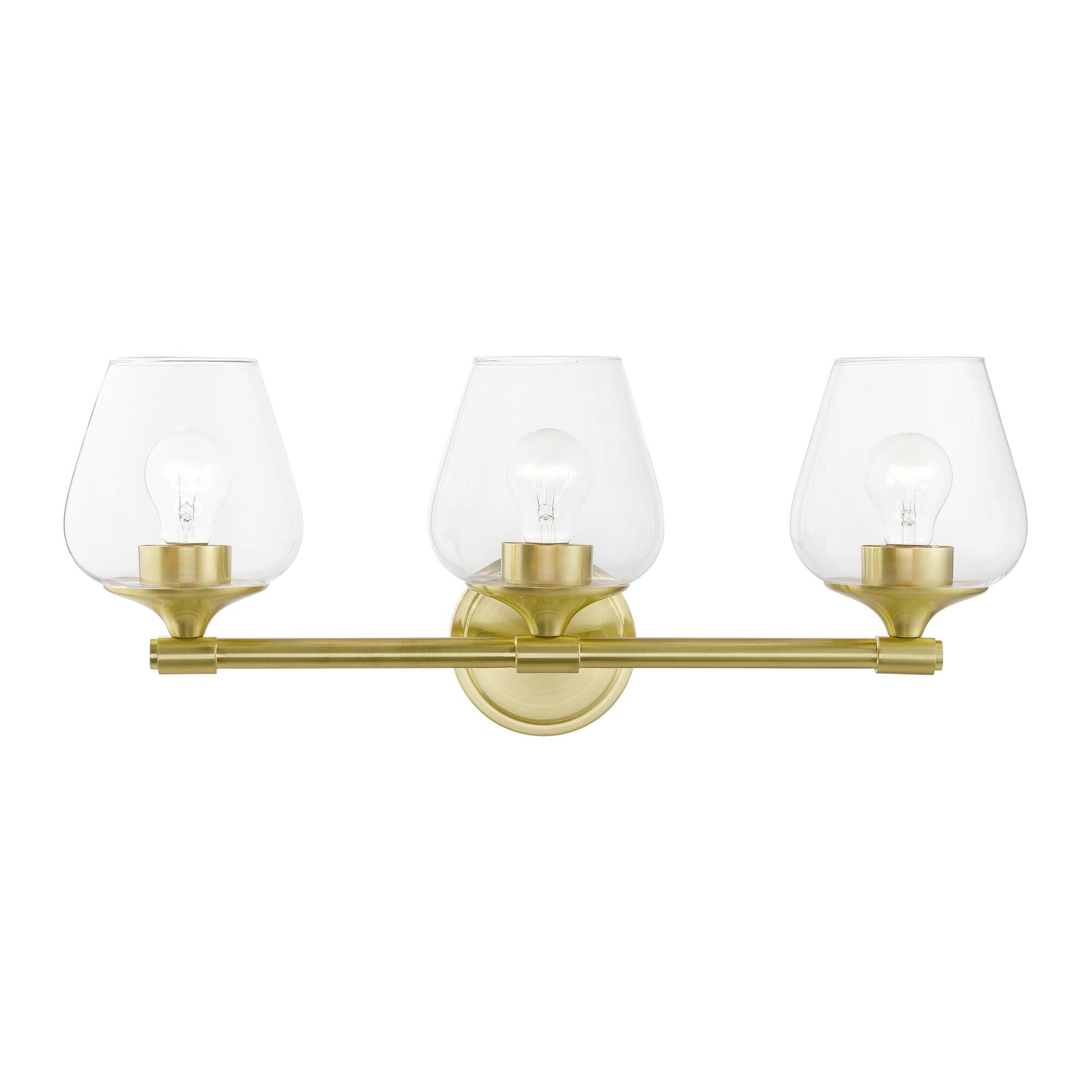 Shown in Satin Brass finish and Clear glass