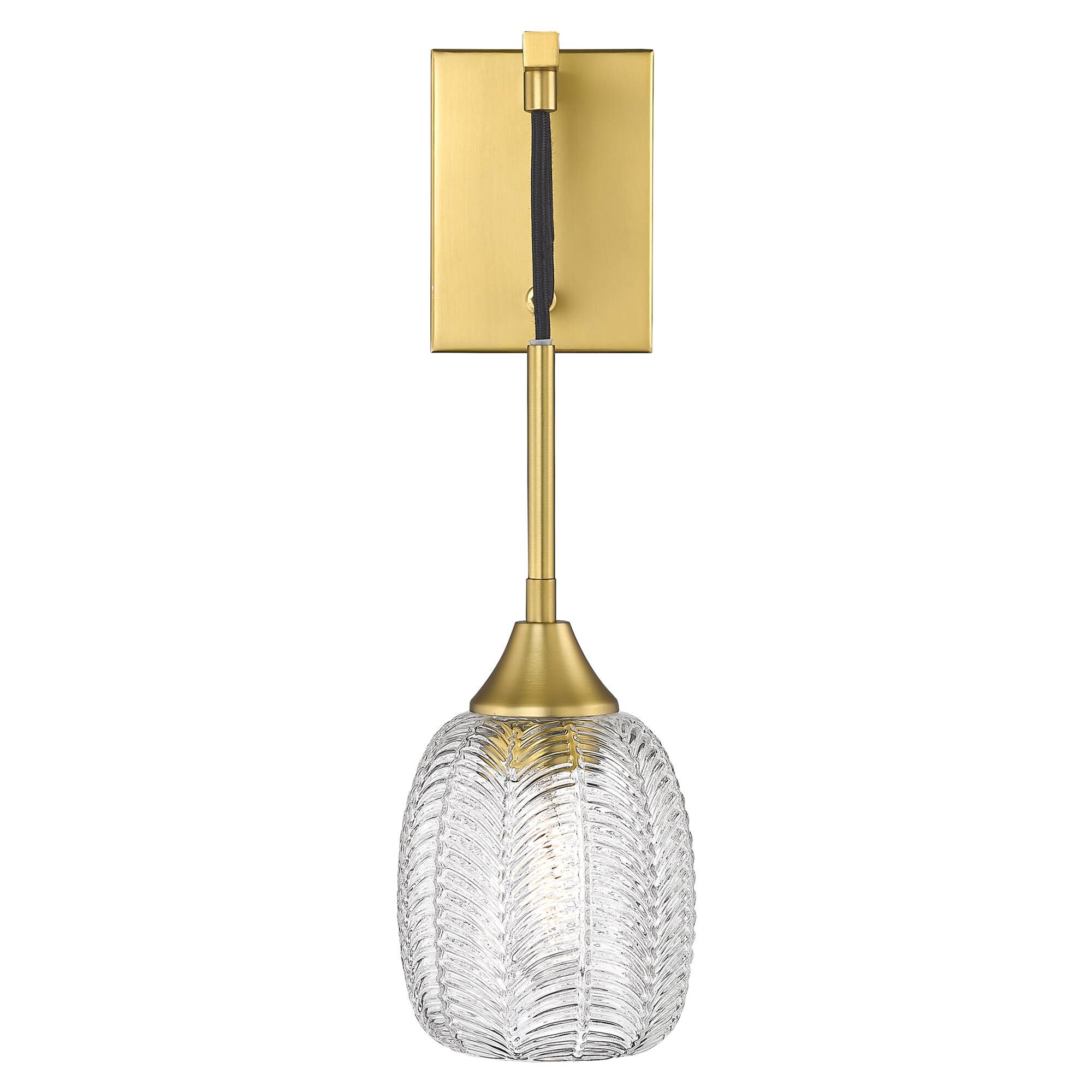 Shown in Brushed Brass finish and Clear shade