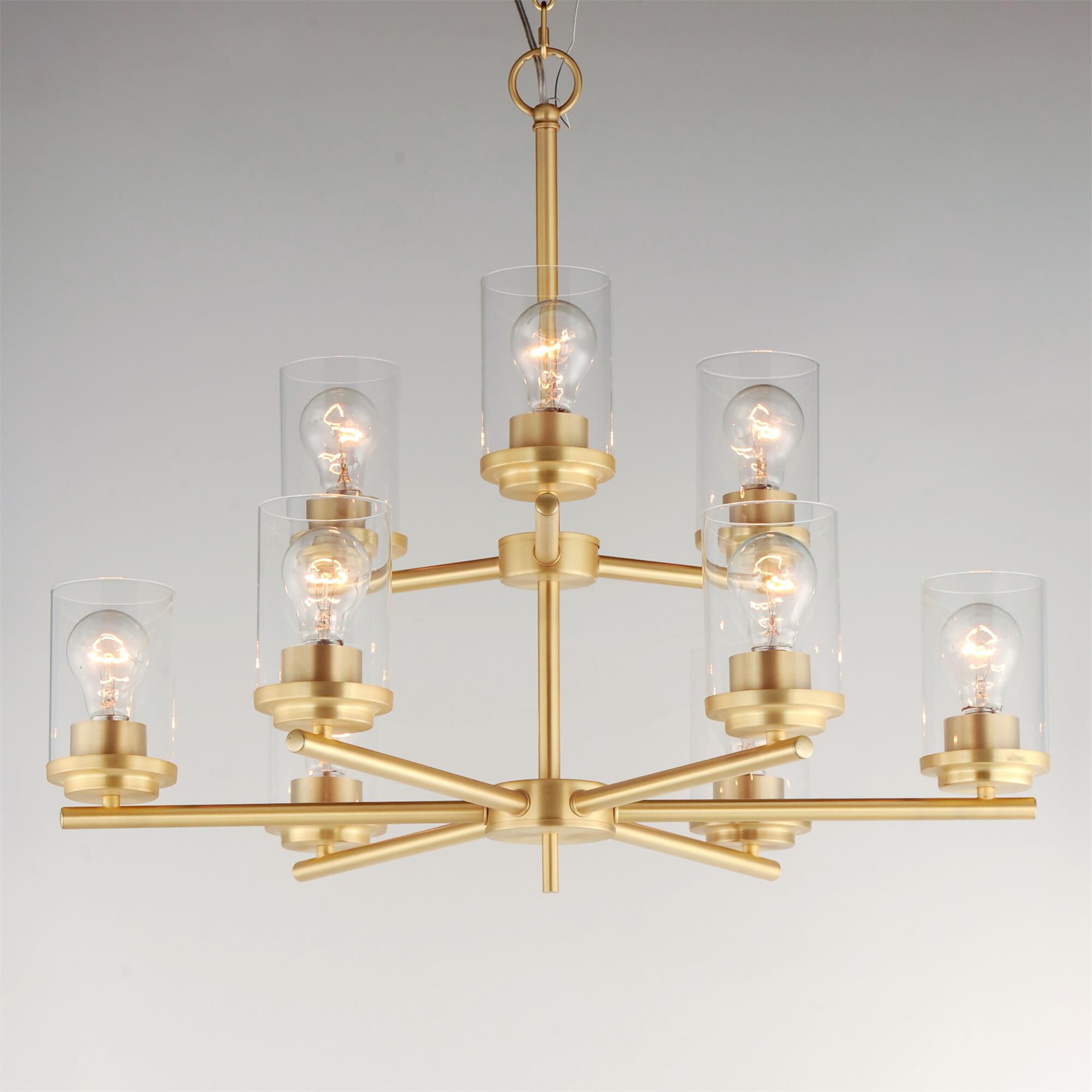Shown in Satin Brass finish and Clear glass