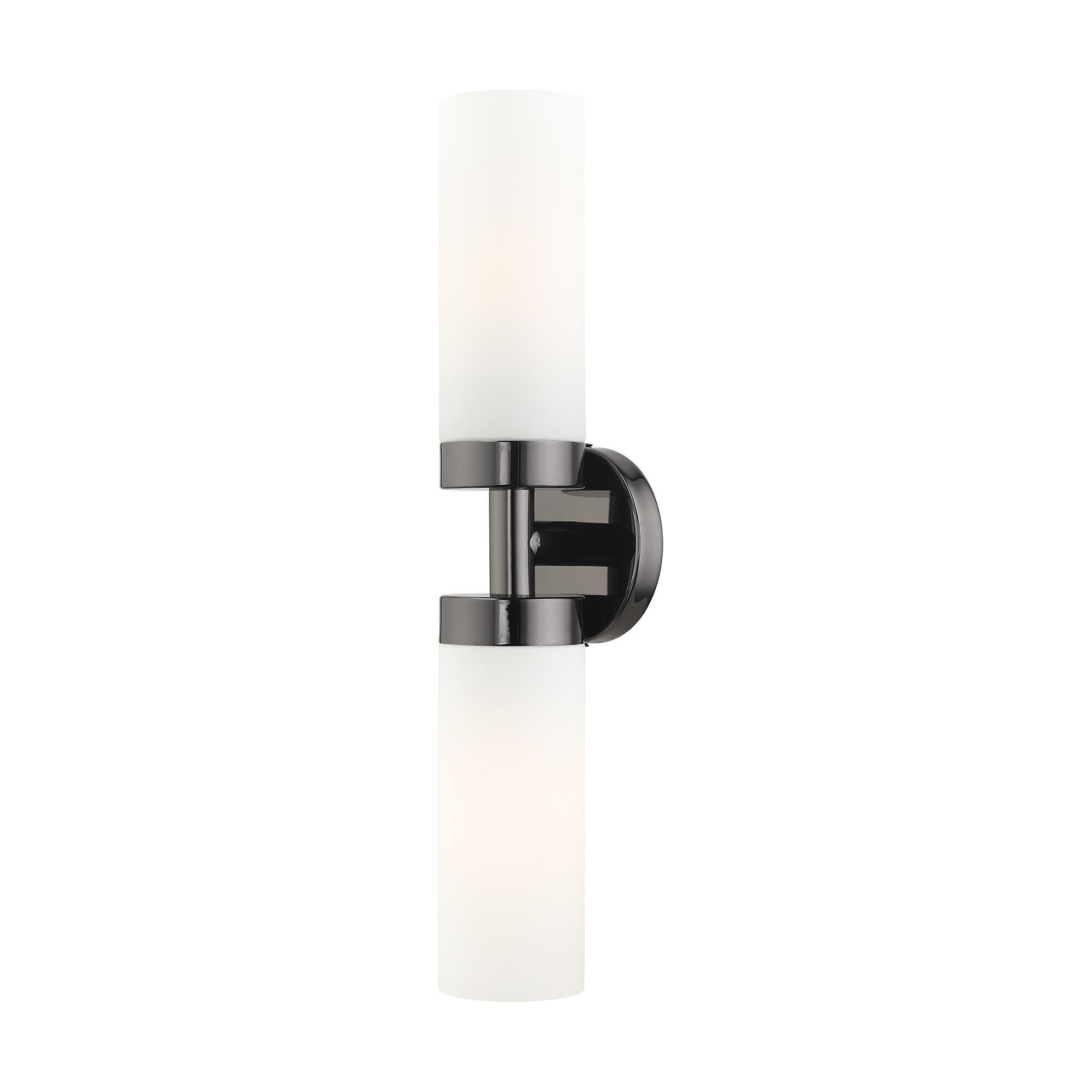 Shown in Black Chrome finish and Hand Blown Satin Opal White glass