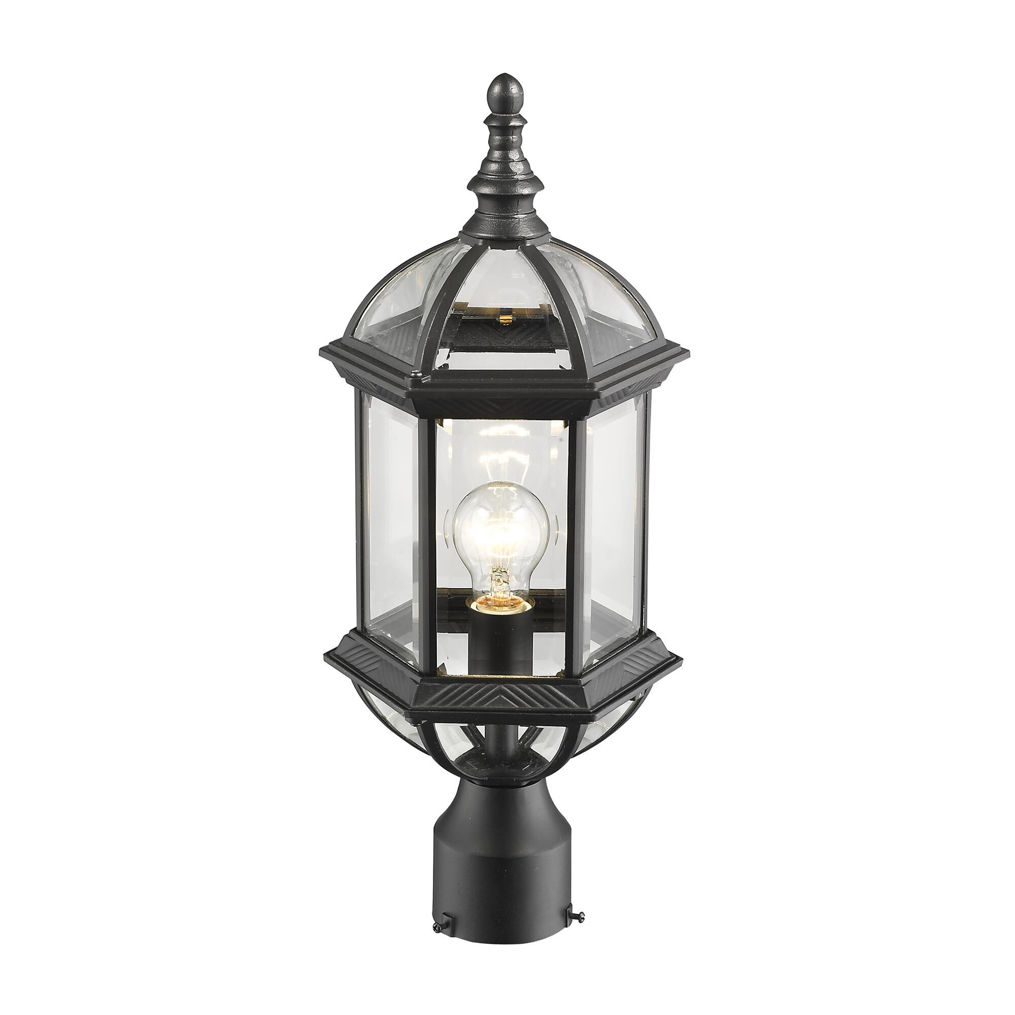 Shown in Black finish and Glass shade