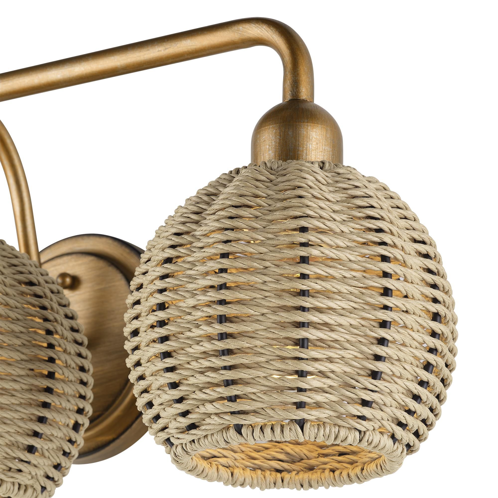 Shown in Antique Gold Leaf finish and Hand-Woven French Beige Paper Rope shade