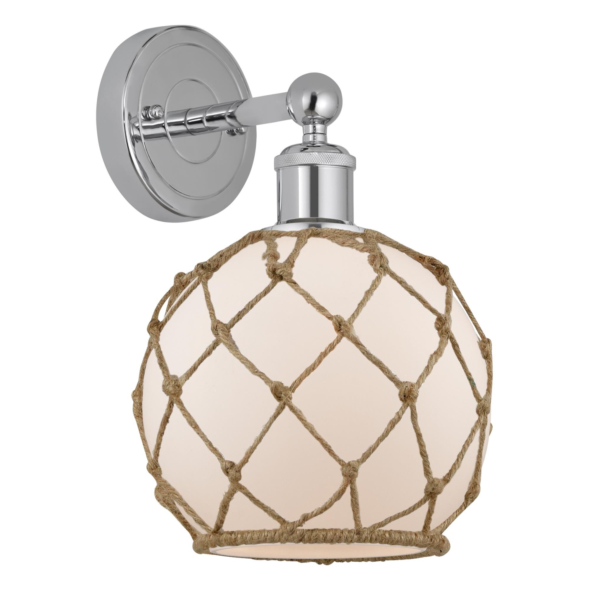 Shown in Polished Chrome finish and White with Brown Rope glass