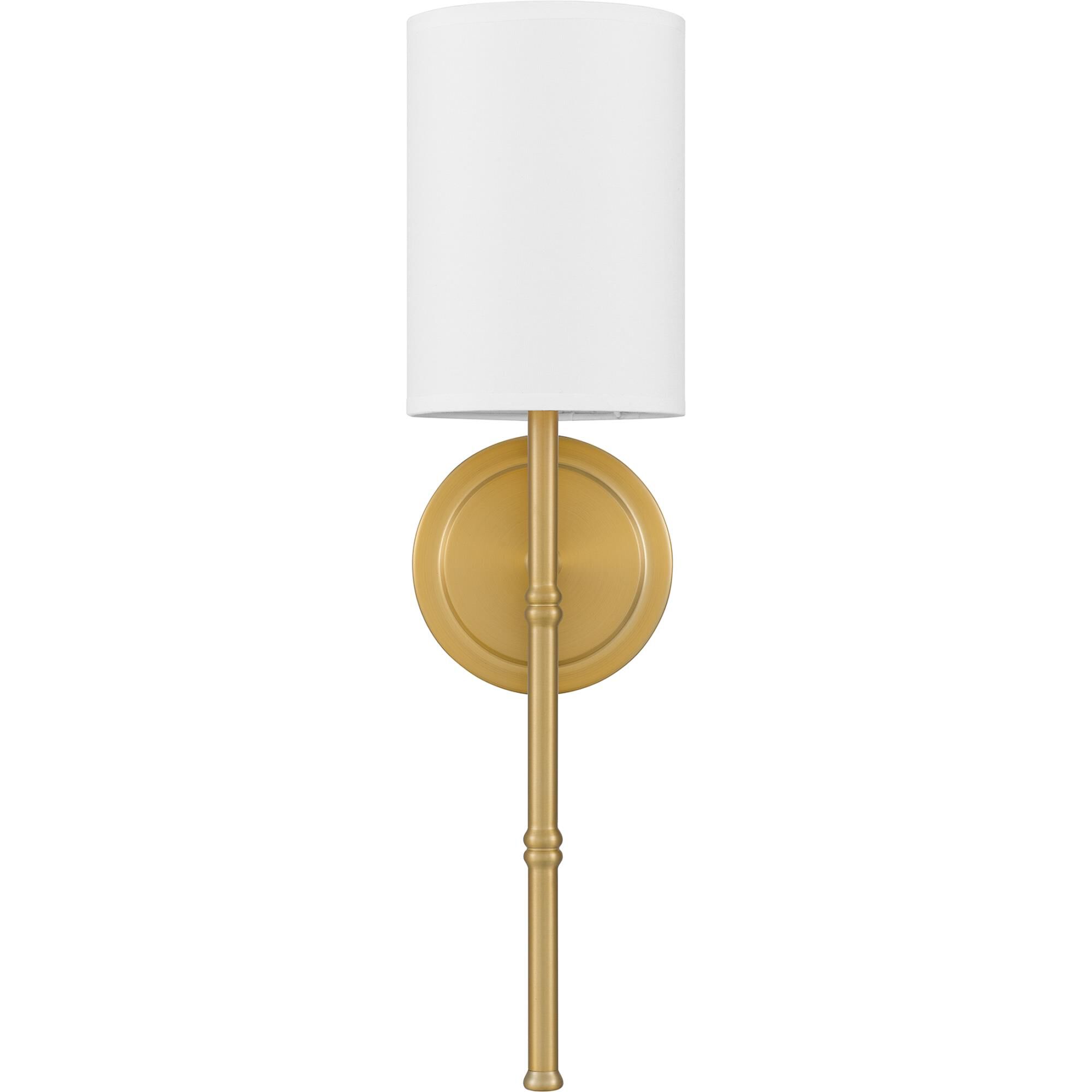 Shown in Aged Brass finish and White Fabric shade