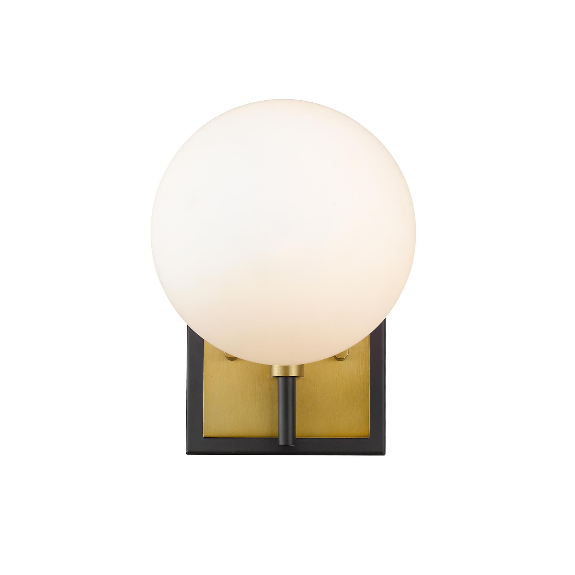 Shown in Matte Black + Olde Brass finish and Glass shade