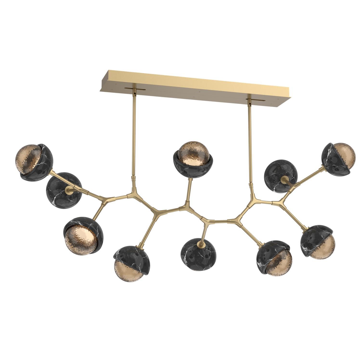 Shown in Gilded Brass finish and Bronze glass and Black Marble accent