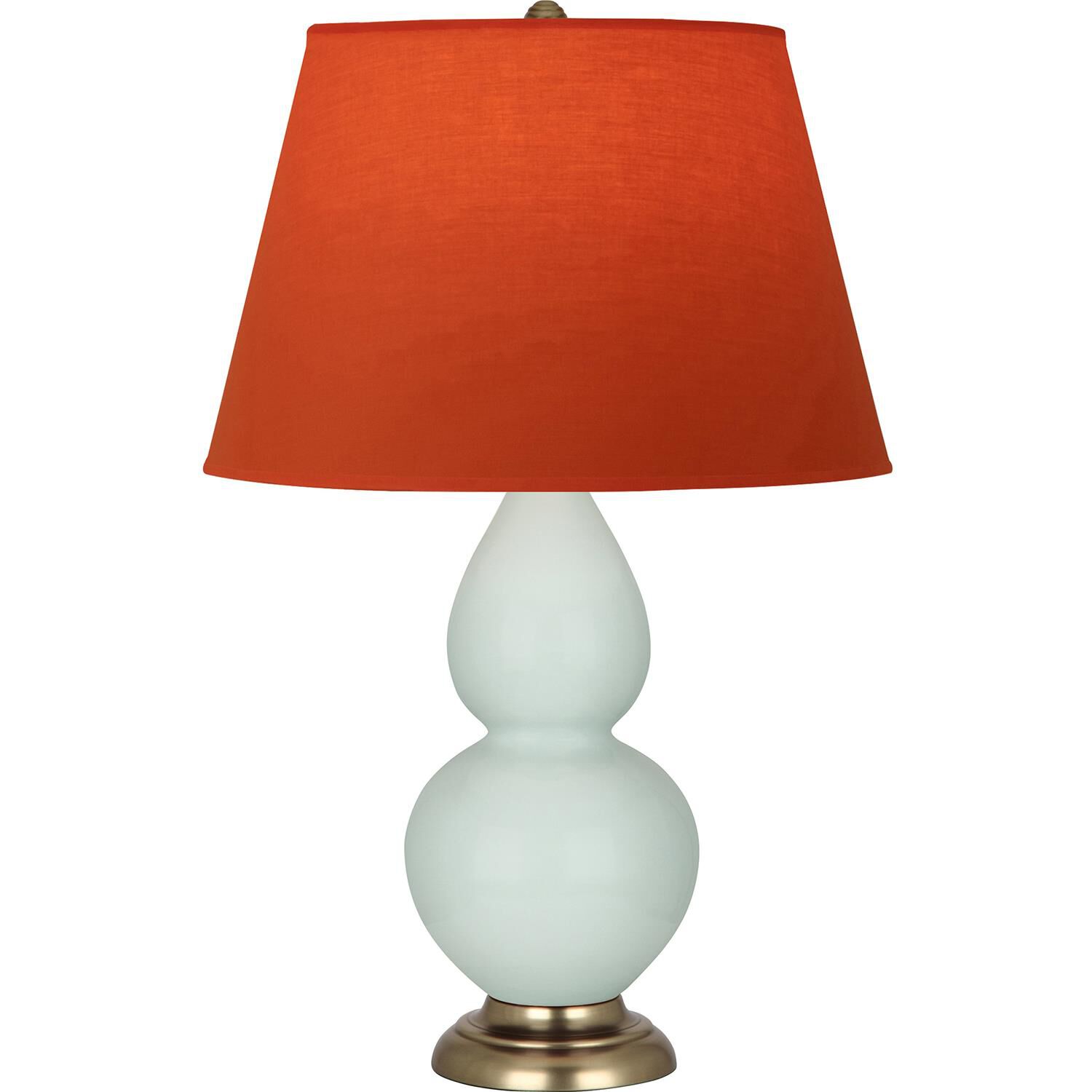 Shown in Celadon finish and Tangerine and Taupe Lining shade and Antique Brass accent