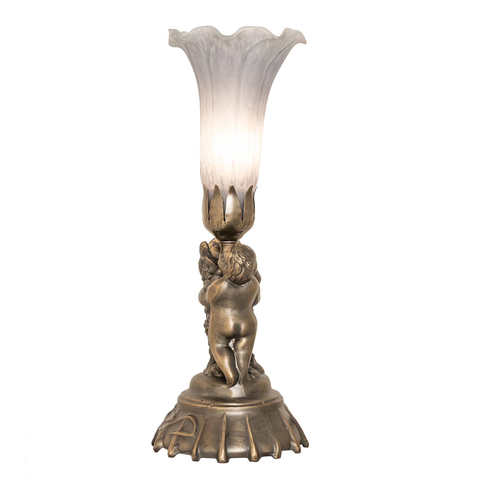 Shown in Antique Brass finish and Grey glass