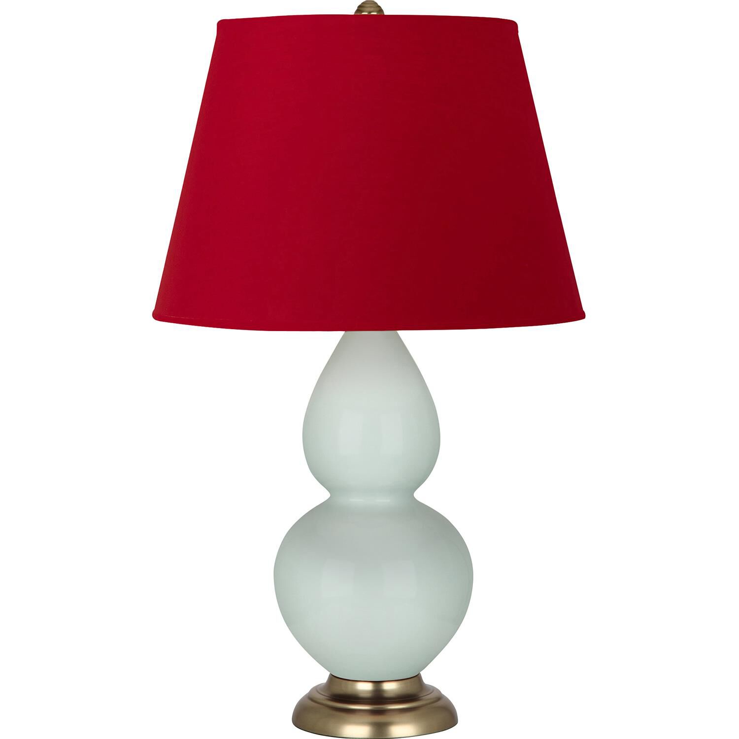 Shown in Celadon finish and Black and Red shade and Antique Brass accent