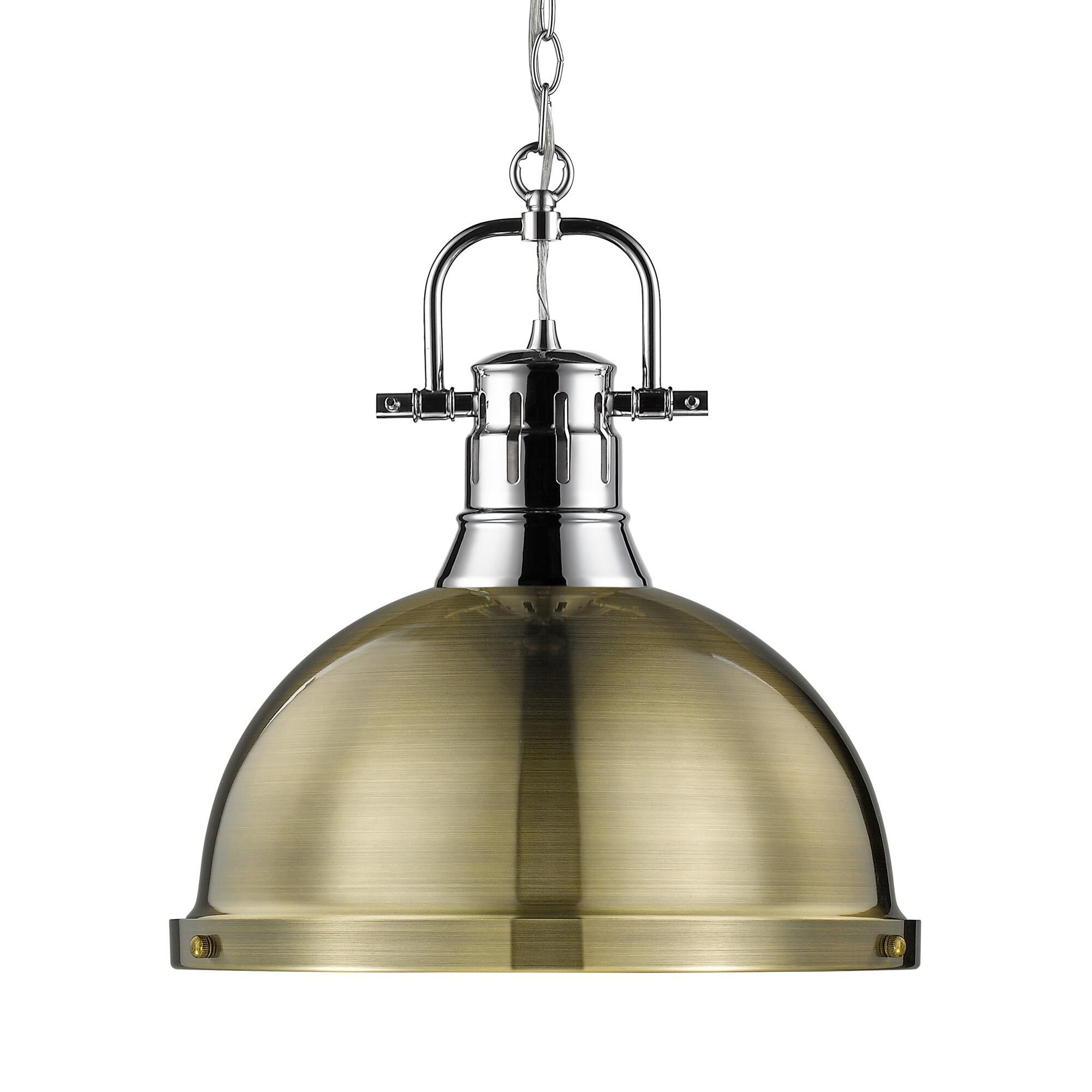 Shown in Chrome finish and Aged Brass shade