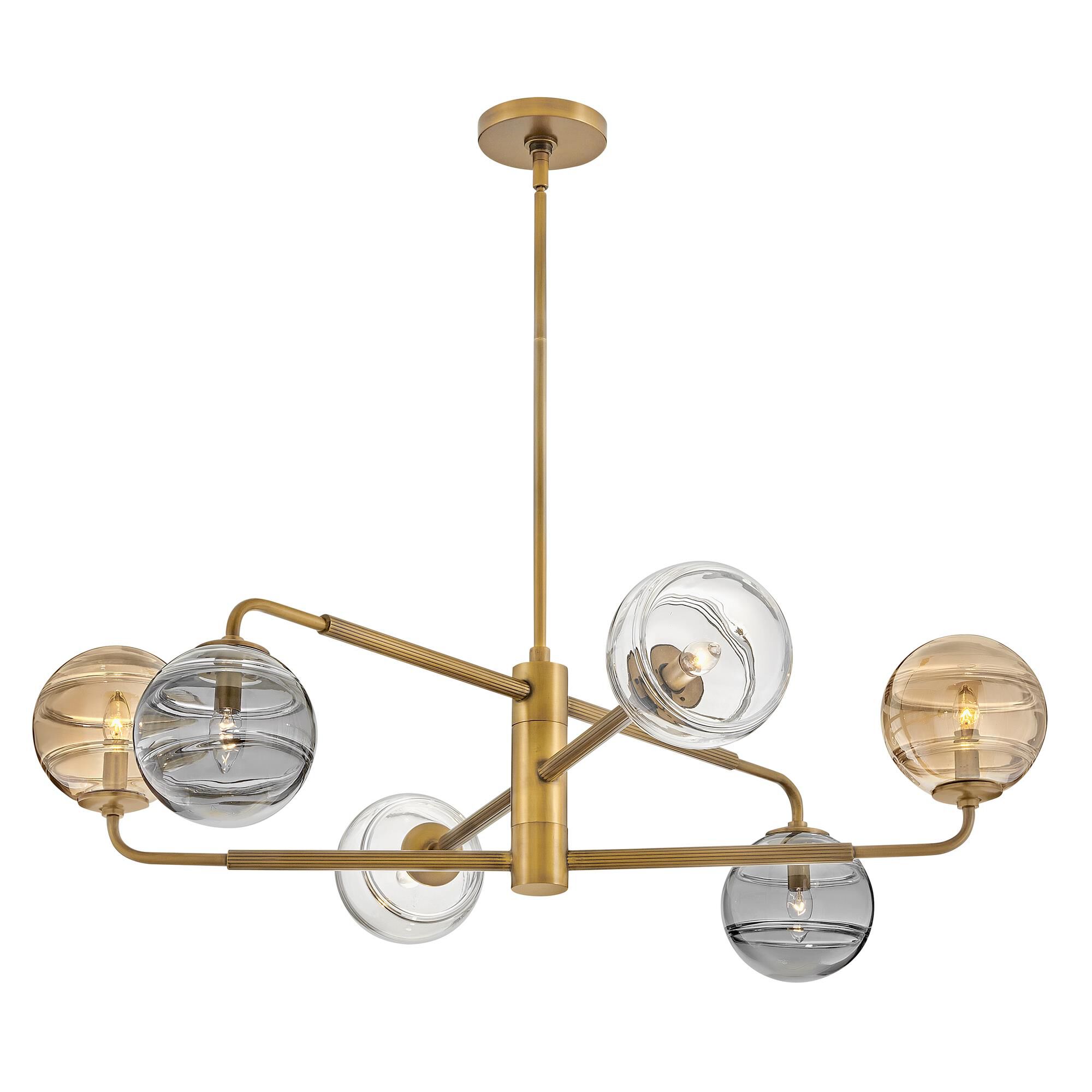 Shown in Heritage Brass finish and Multi-Colored Swirl glass