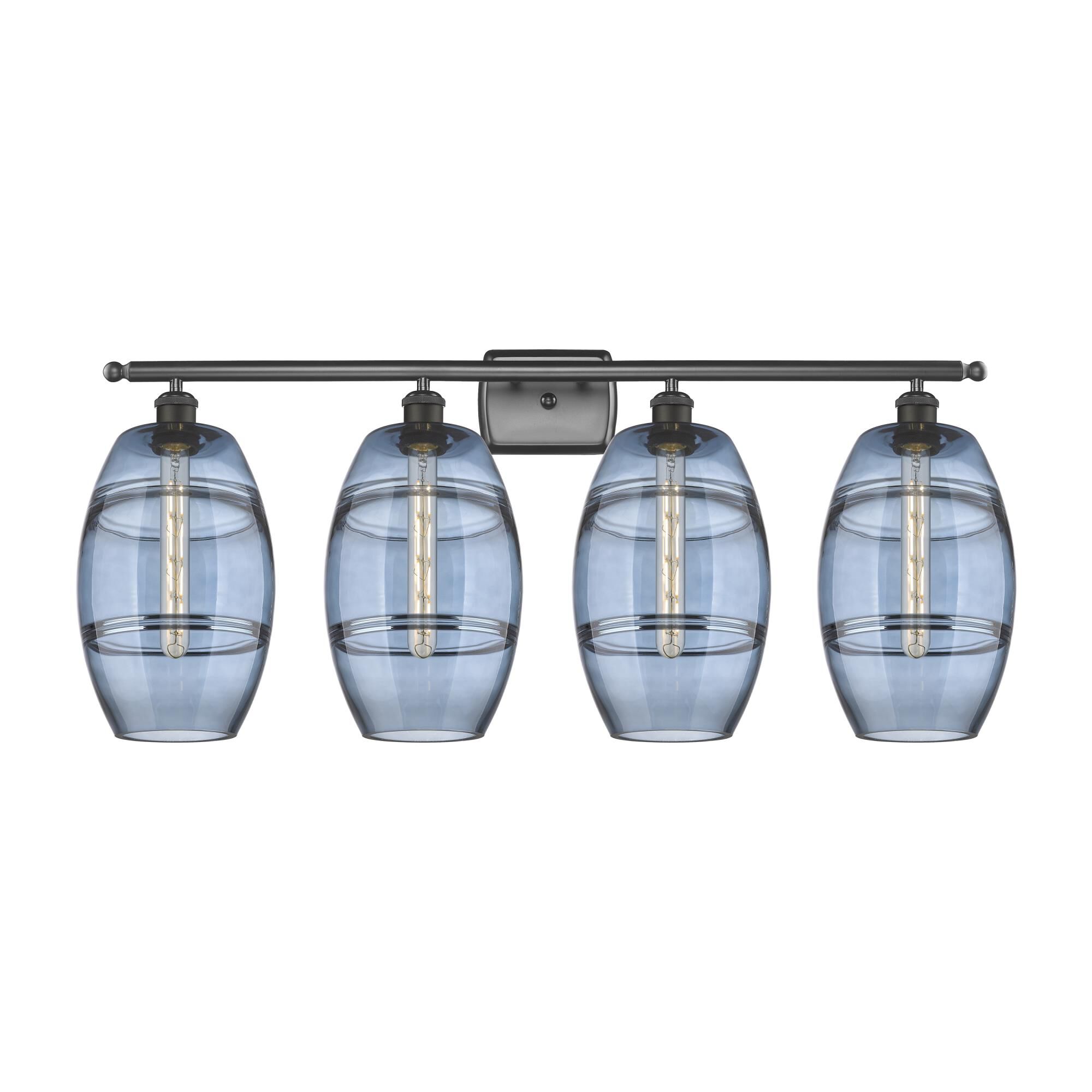 Shown in Oil Rubbed Bronze finish and Princess Blue glass