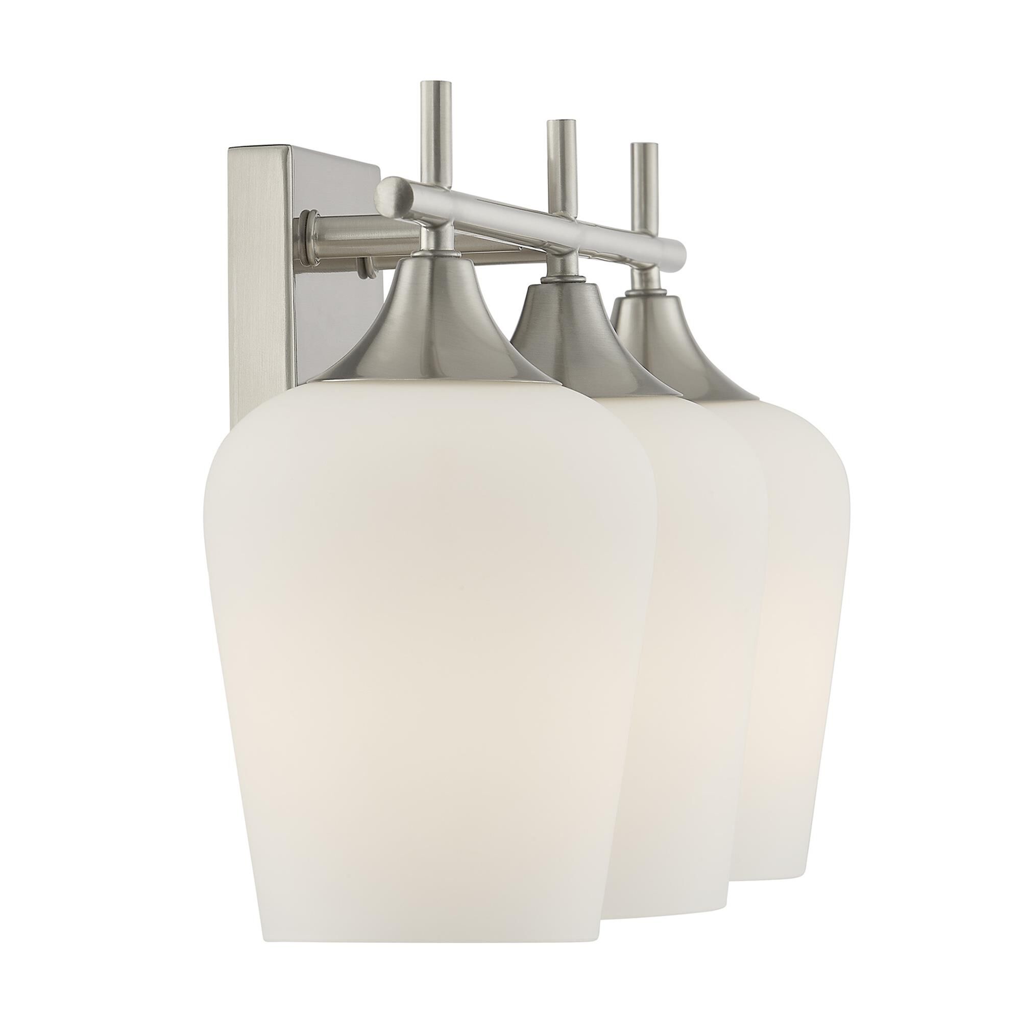 Shown in Satin Nickel finish and White Opal glass