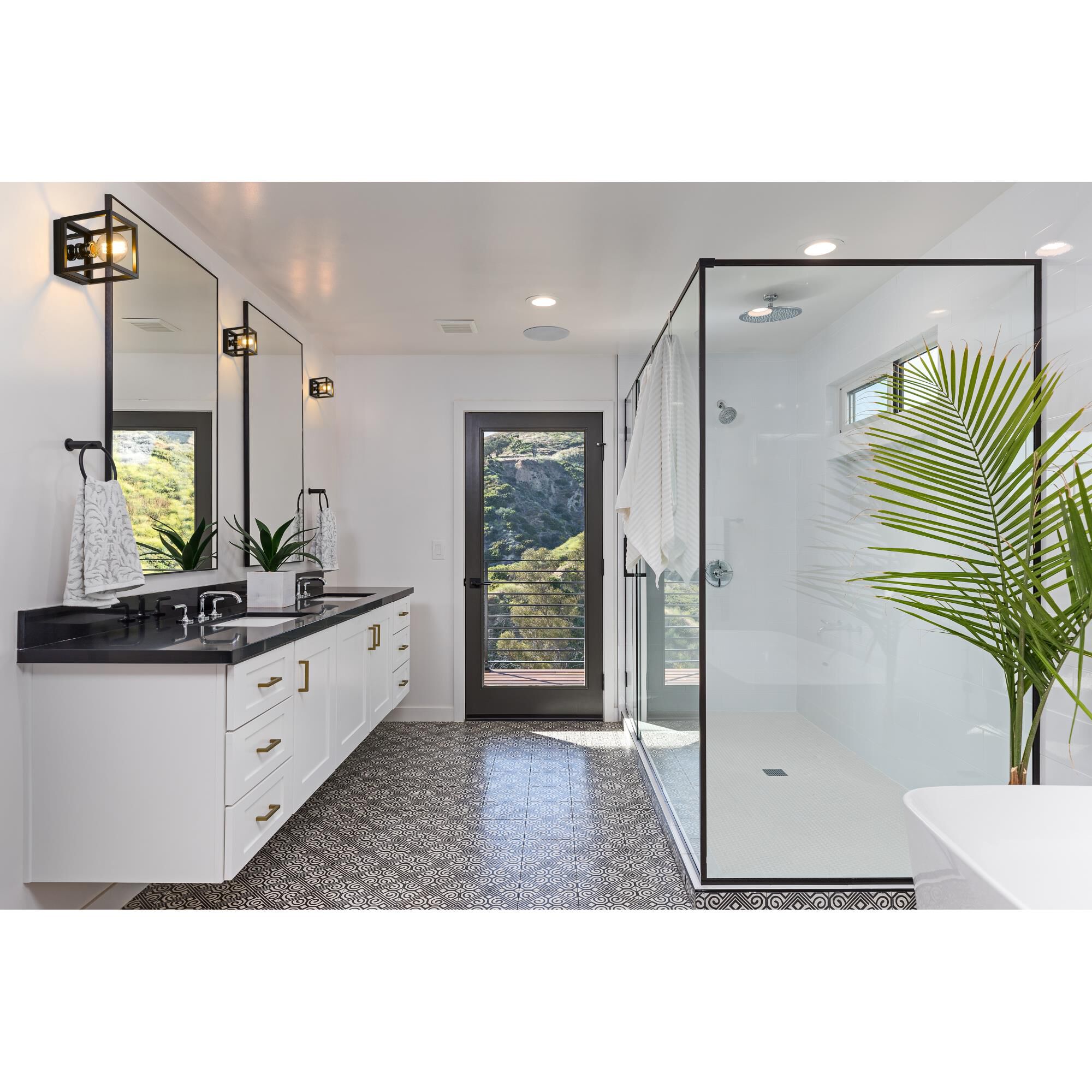 Shown in Matte Black + Chrome finish and --- glass and --- shade