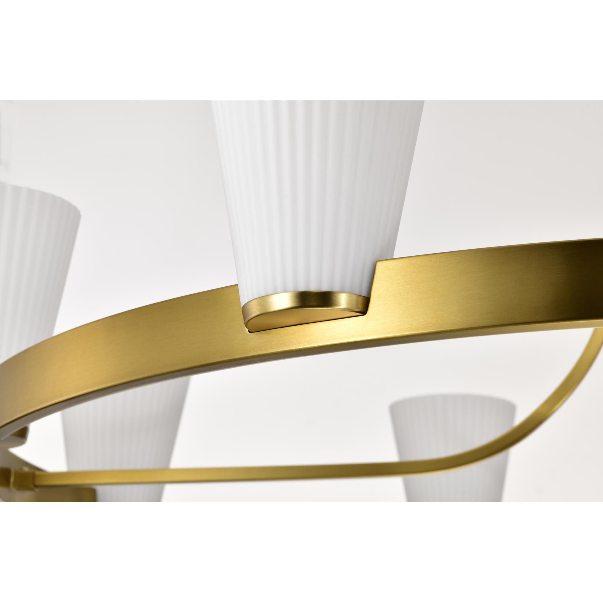 Shown in Burnished Brass finish and Ribbed White glass