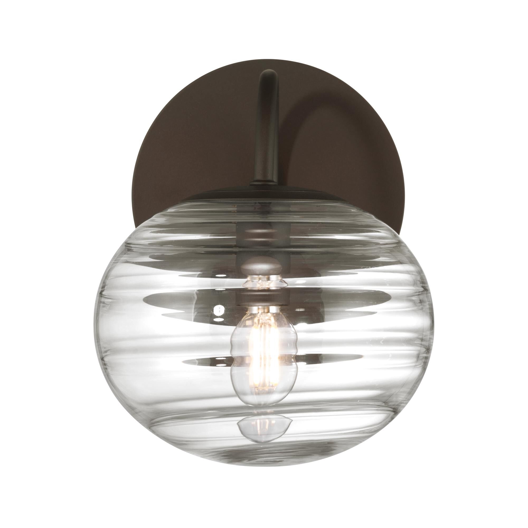 Shown in Dark Bronze finish and Clear Ribbed glass