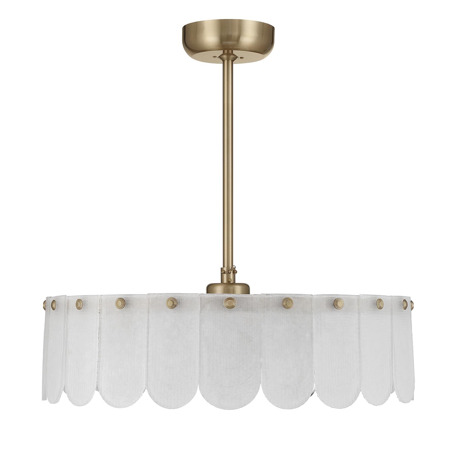 Shown in Noble Brass finish and Frosted Sugar glass