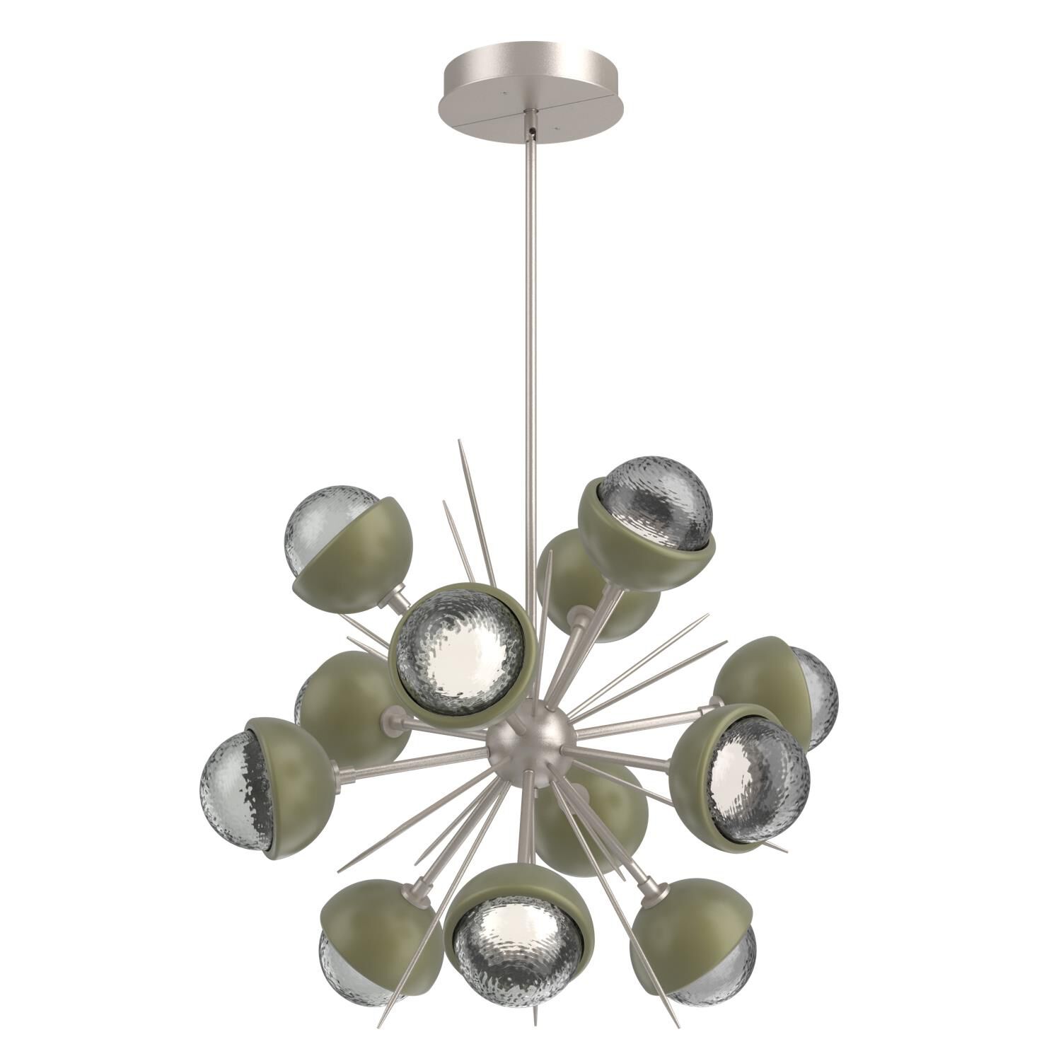 Shown in Beige Silver finish and Smoke glass and Sage Green accent