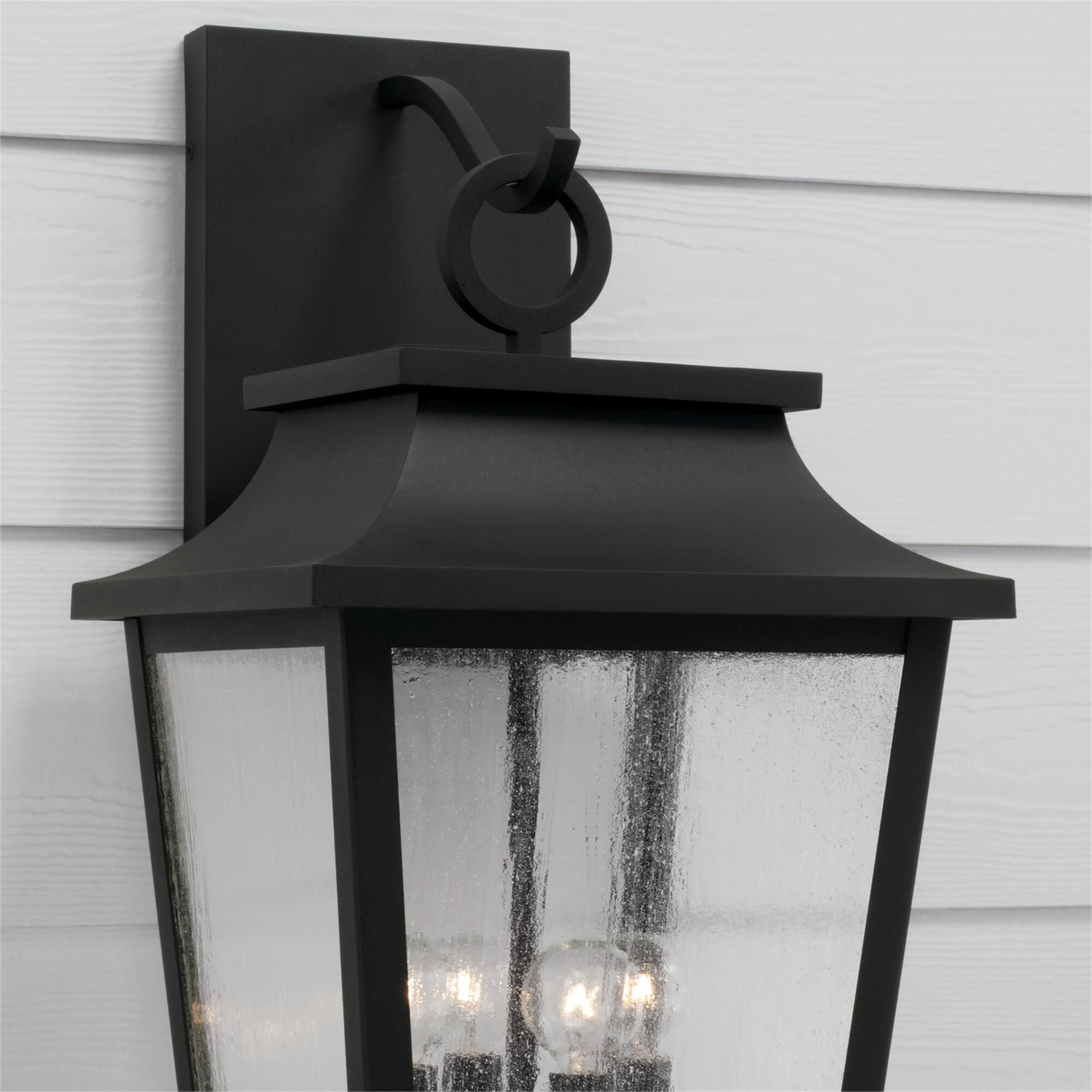 Shown in Black finish and Antiqued glass