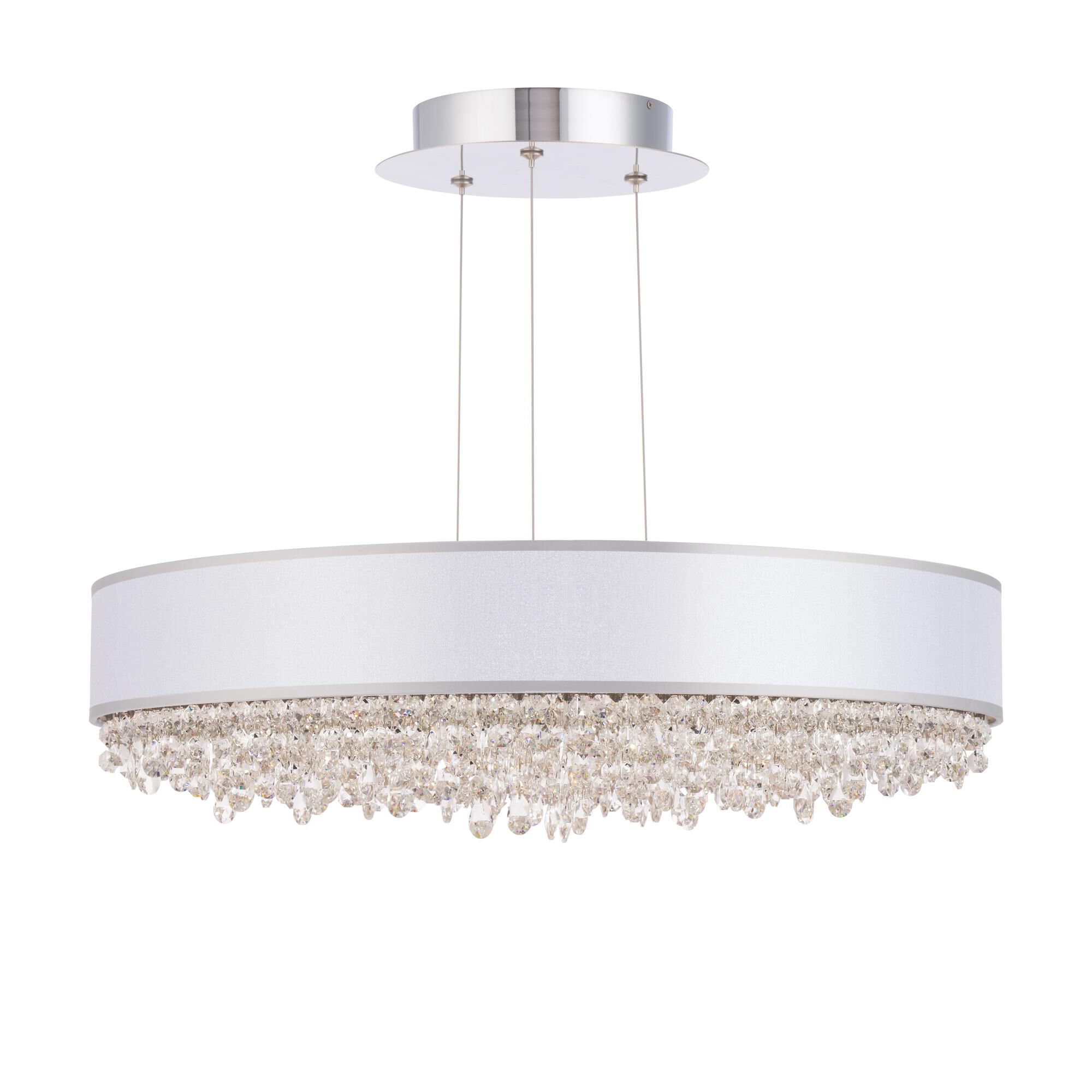 Shown in Polished Stainless Steel finish and Wavy Radiance crystal and Fabric glass