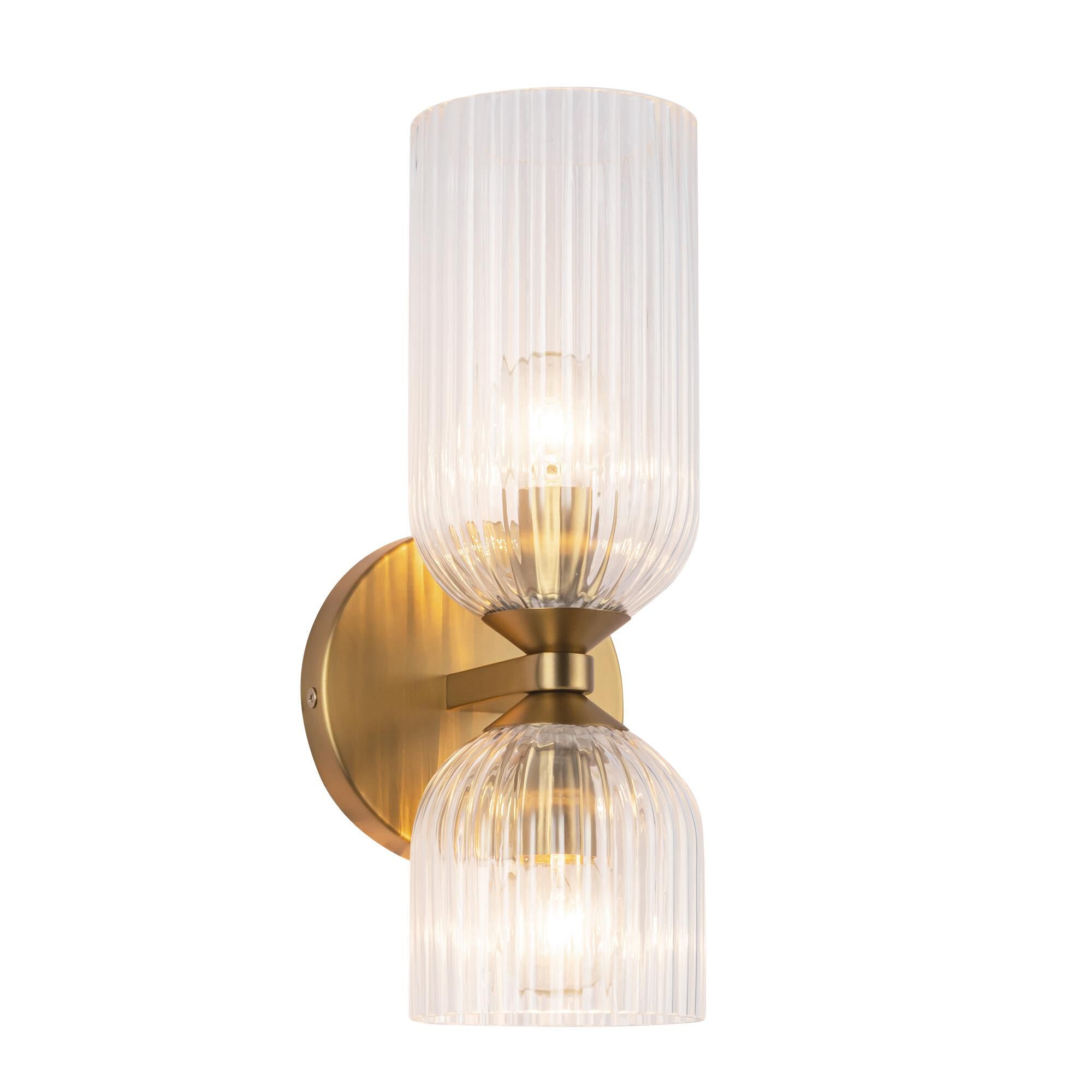 Shown in Brushed Gold finish and Clear Ribbed glass