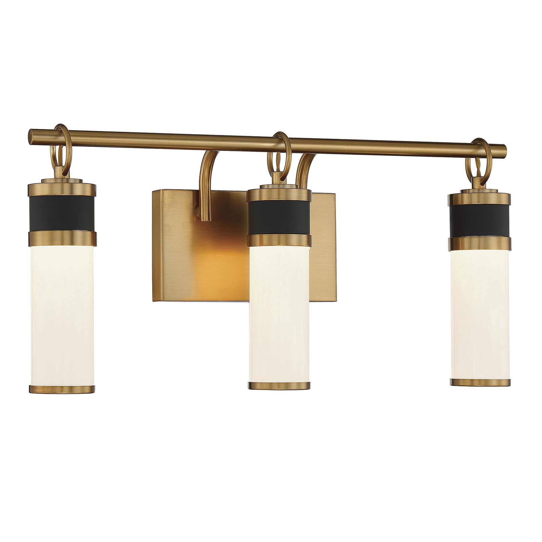 Shown in Matte Black With Warm Brass Accents finish and White Opal glass and Glass shade