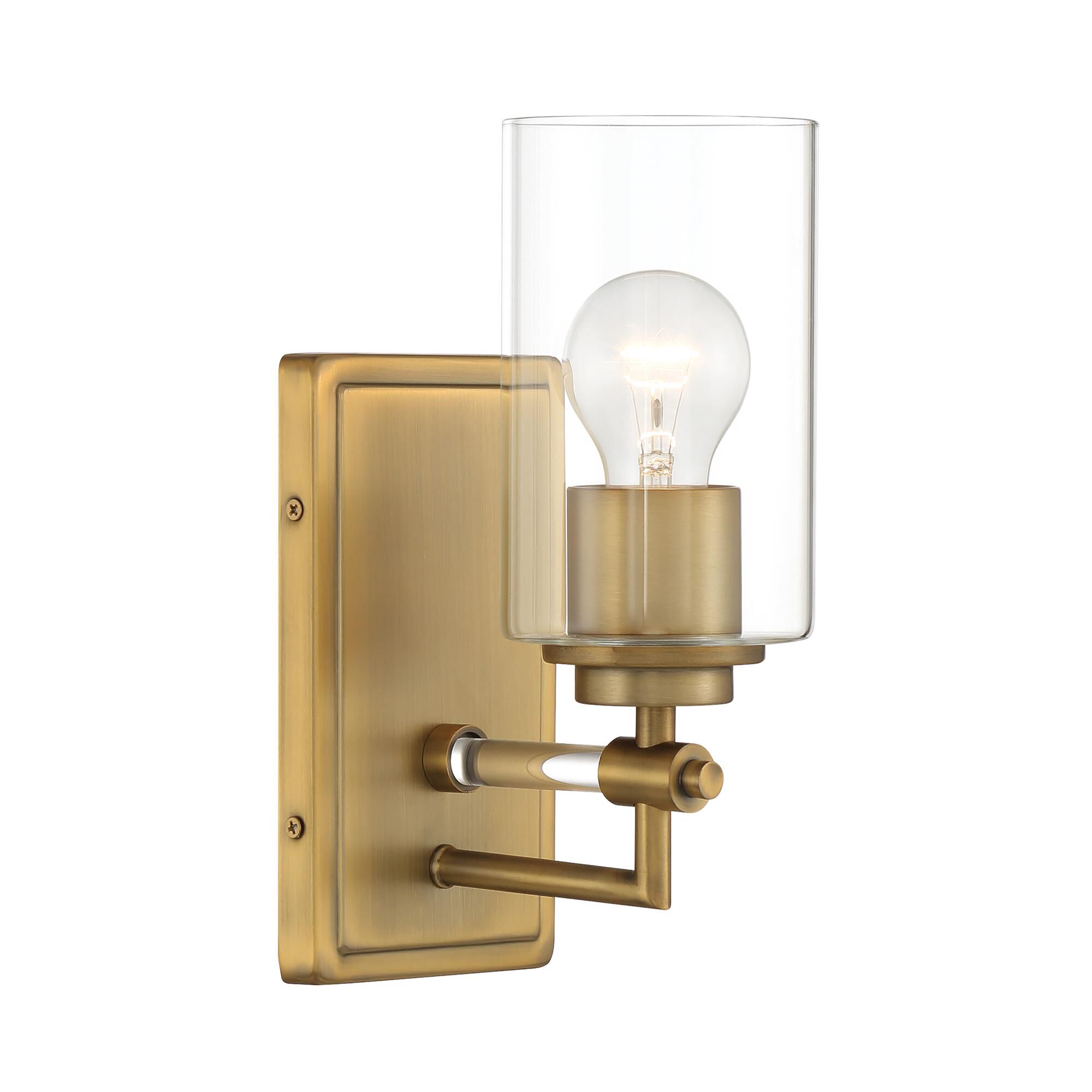 Shown in Aged Brass finish and Clear glass
