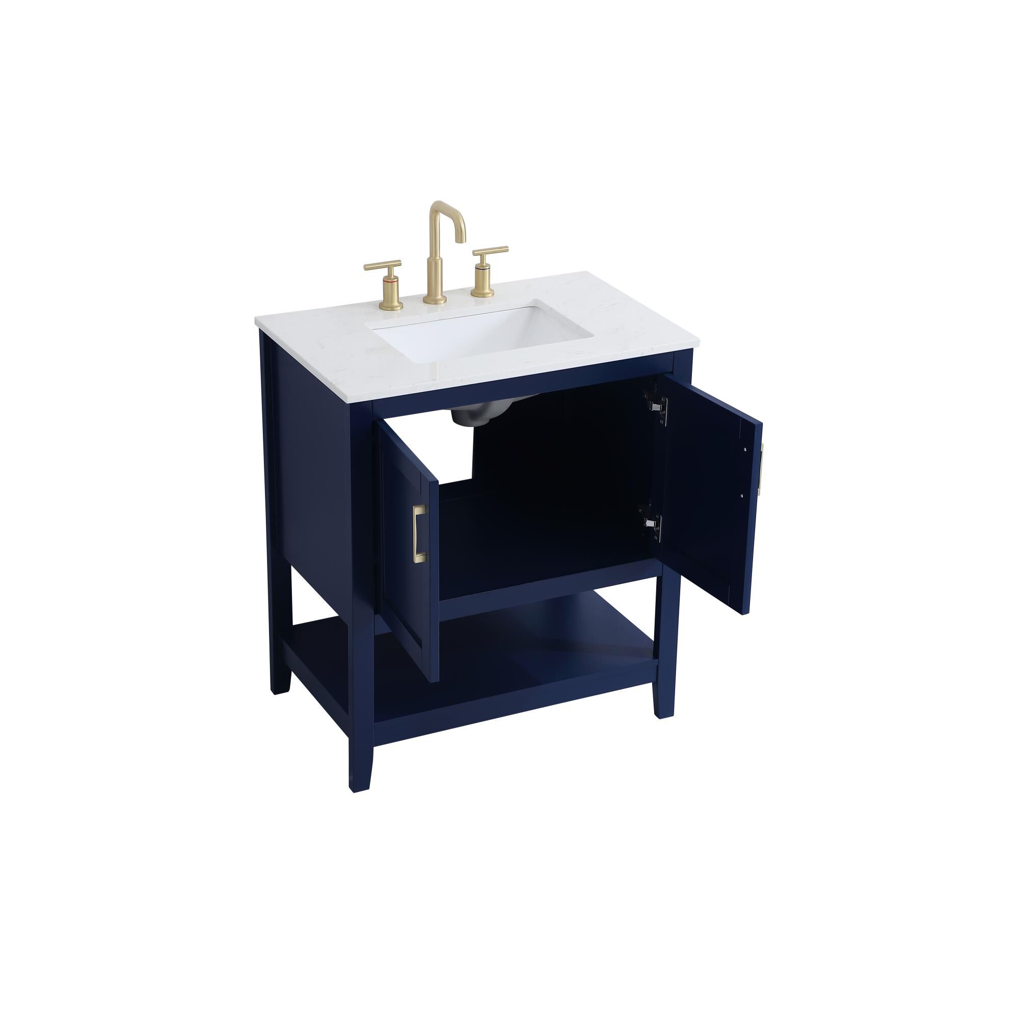Shown in Blue And Gold With Calacatta Quartz finish