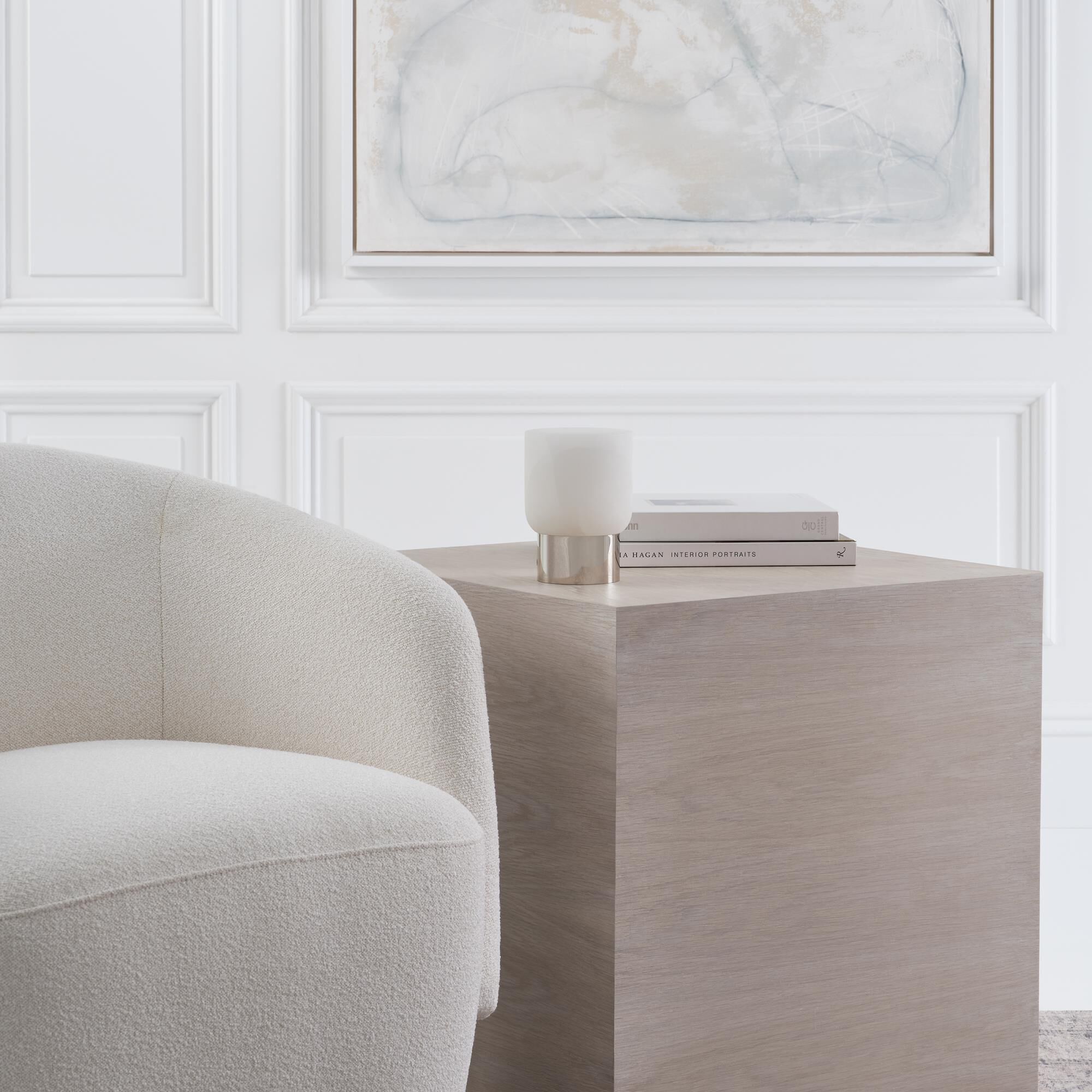 Shown in Polished Nickel finish and Alabaster shade