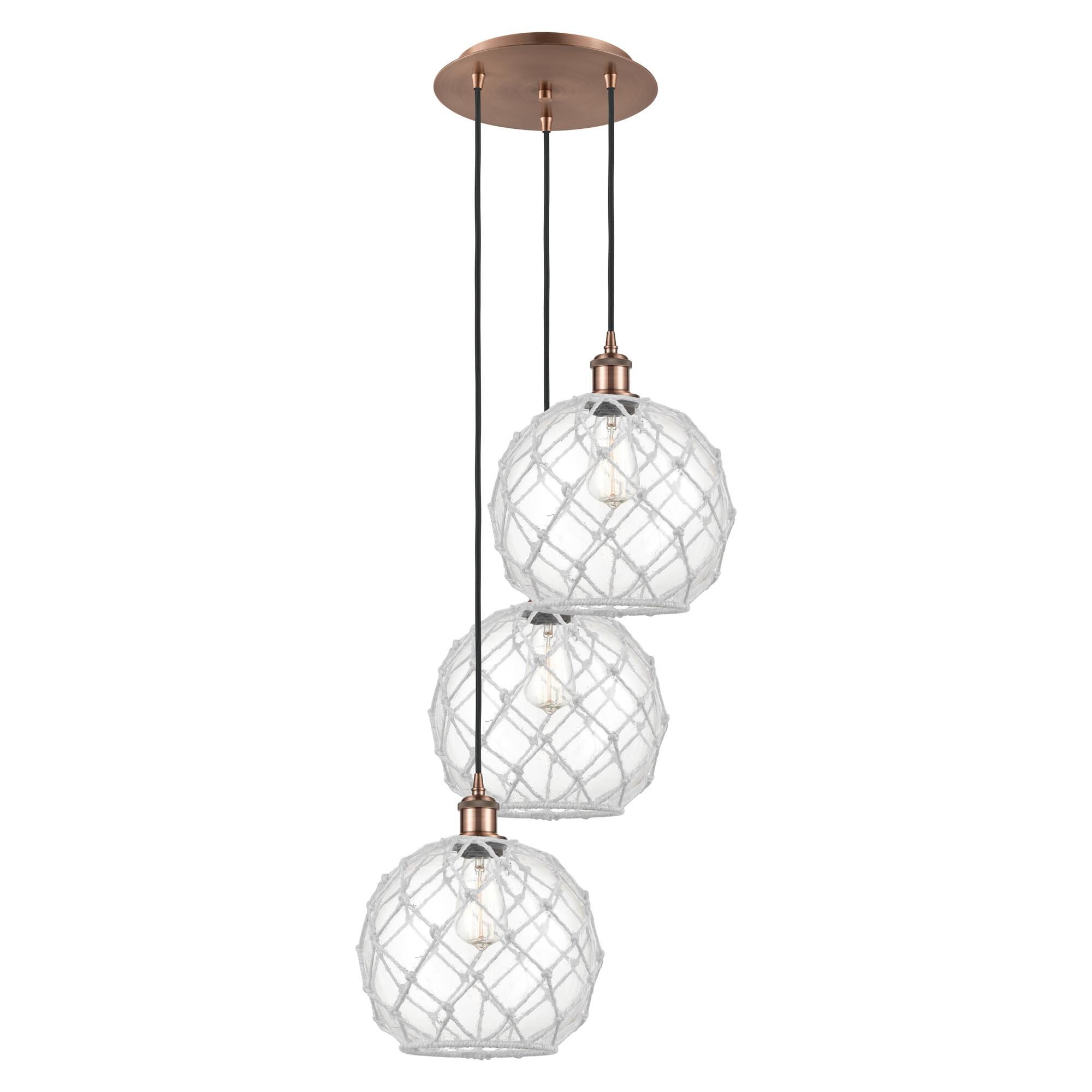 Shown in Antique Copper finish and Clear with White Rope glass