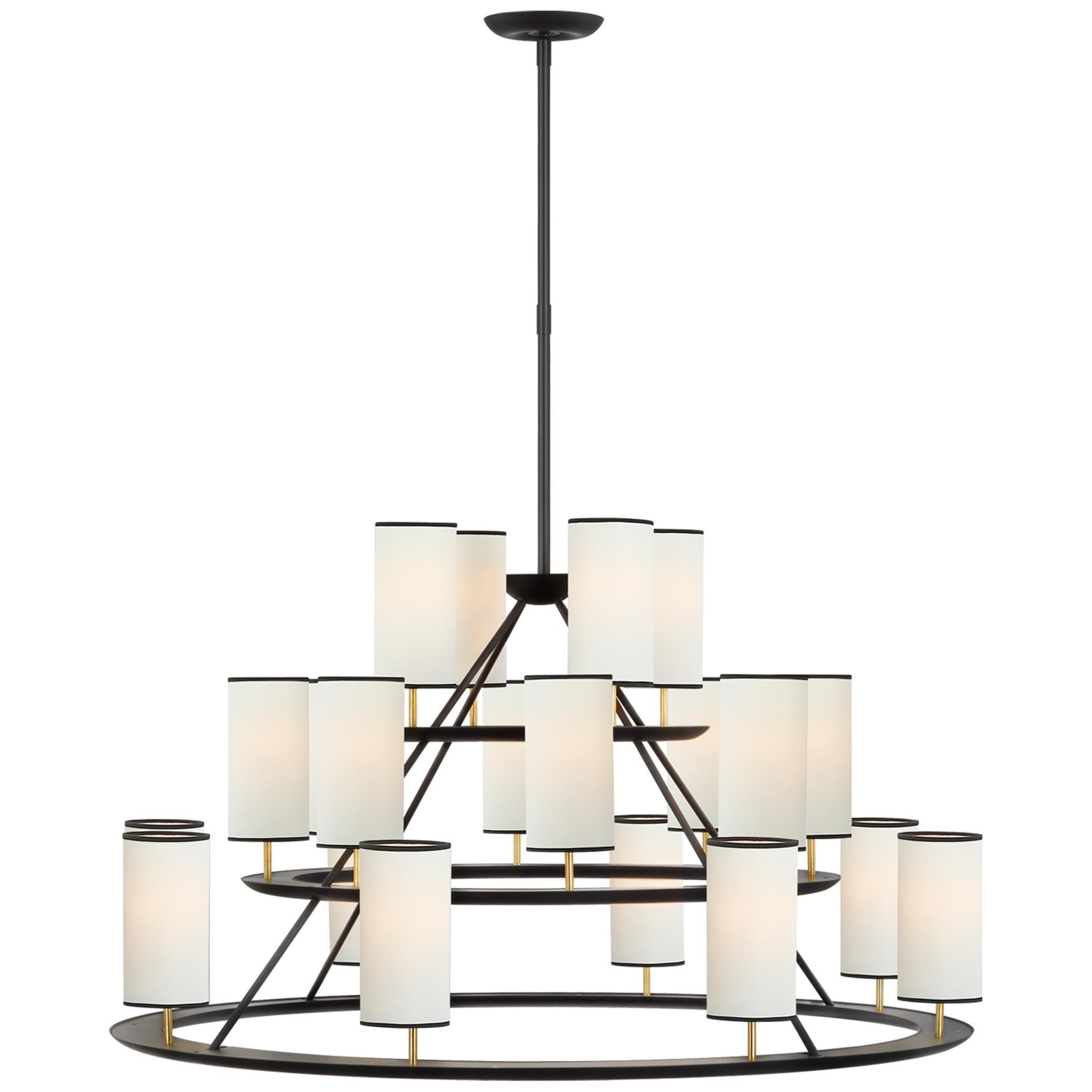 Shown in Matte Black and Gild finish and Linen with Black Tape shade