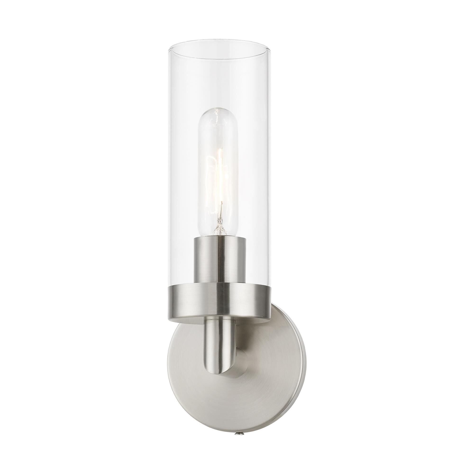 Shown in Brushed Nickel finish and Clear glass