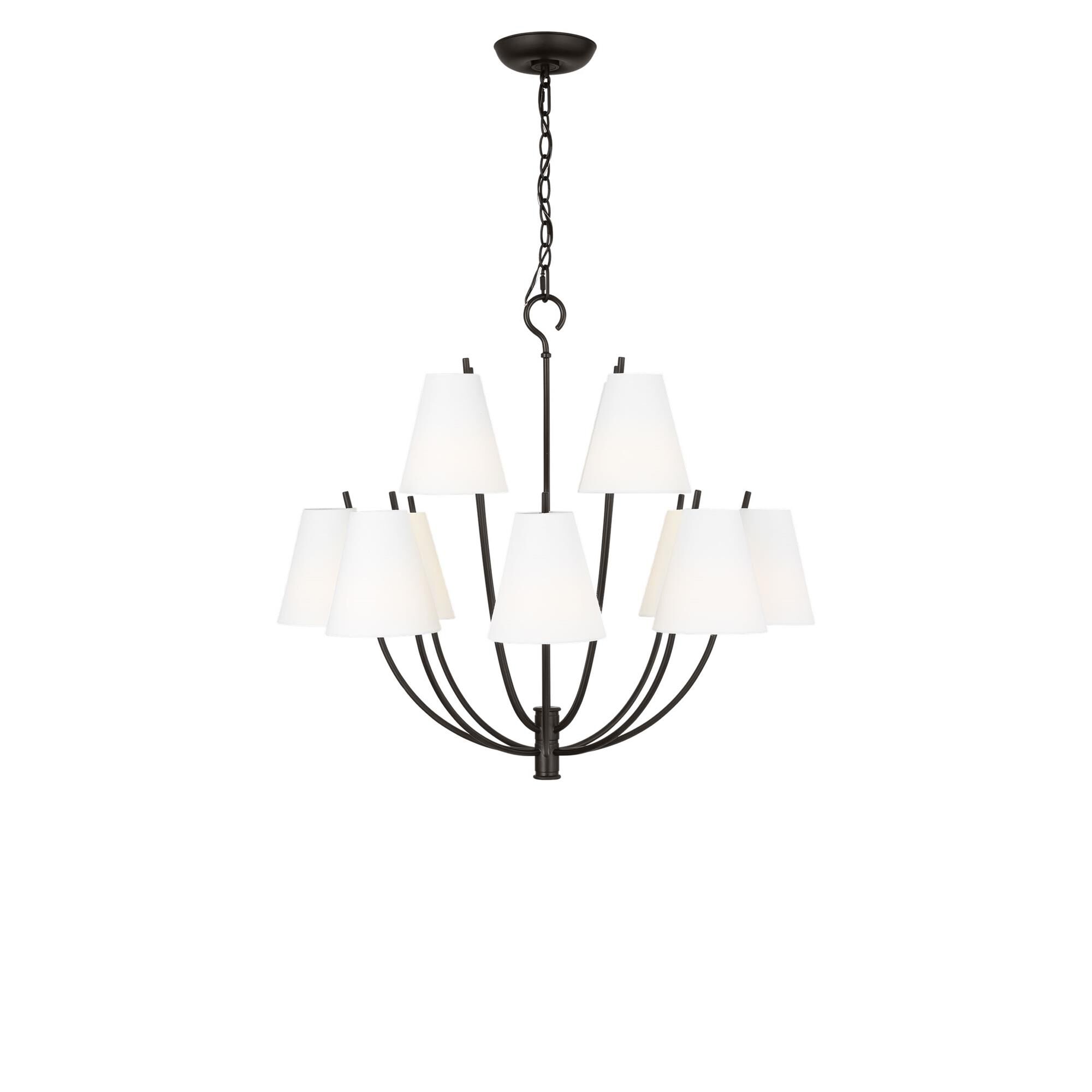 Shown in Aged Iron finish and White Linen Fabric shade