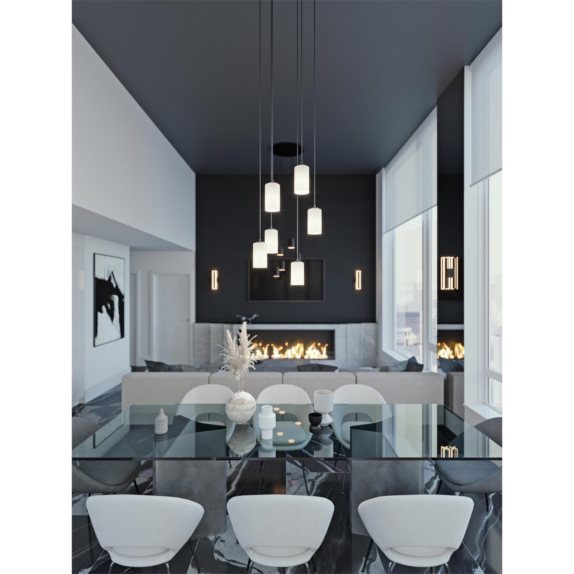 Shown in Black finish and White glass and 120 Volt accent