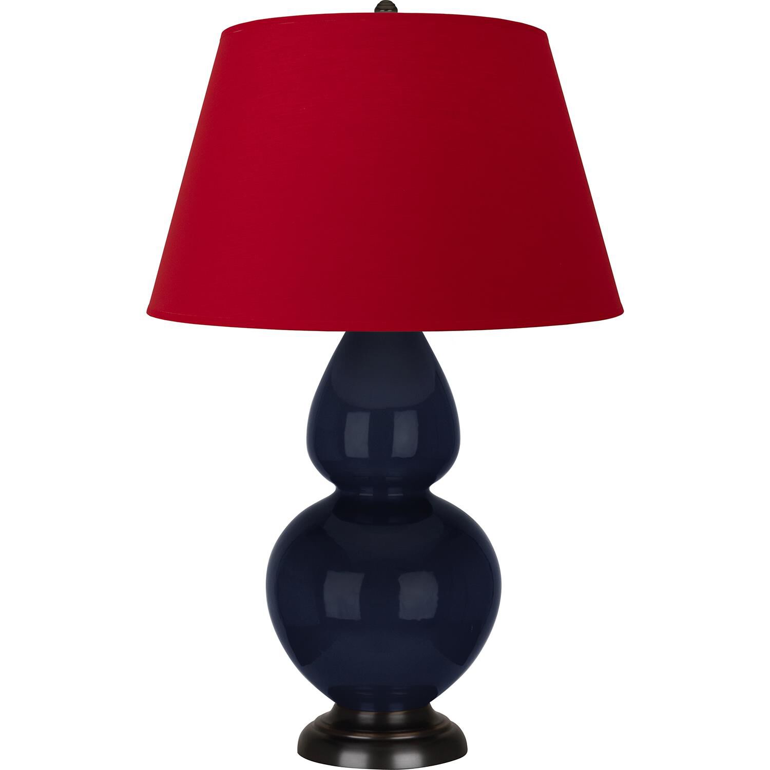 Shown in Midnight Blue finish and Black and Red shade and Deep Patina Bronze accent