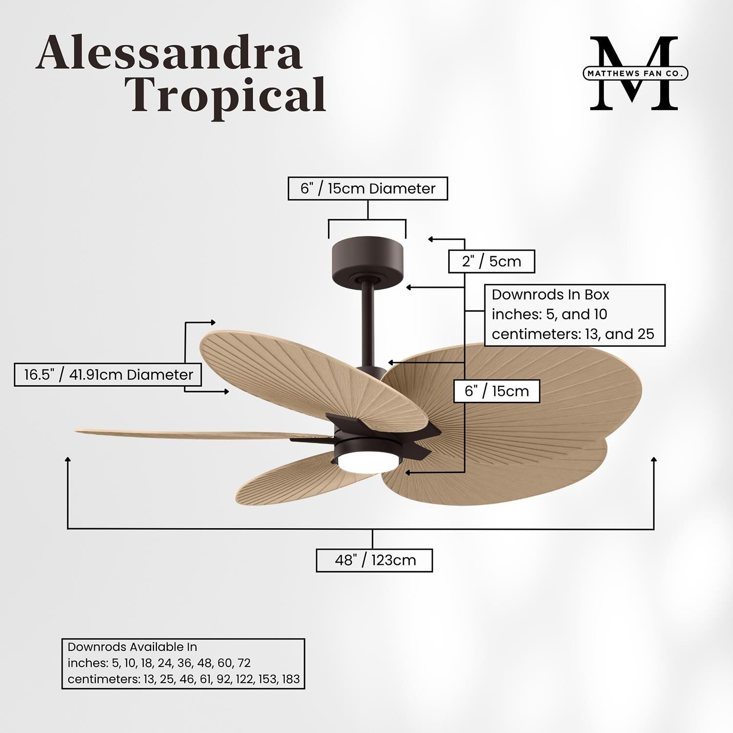 Alessandra Tropical Outdoor Rated 48 Inch Ceiling Fan with Light Kit by Matthews Fan Company