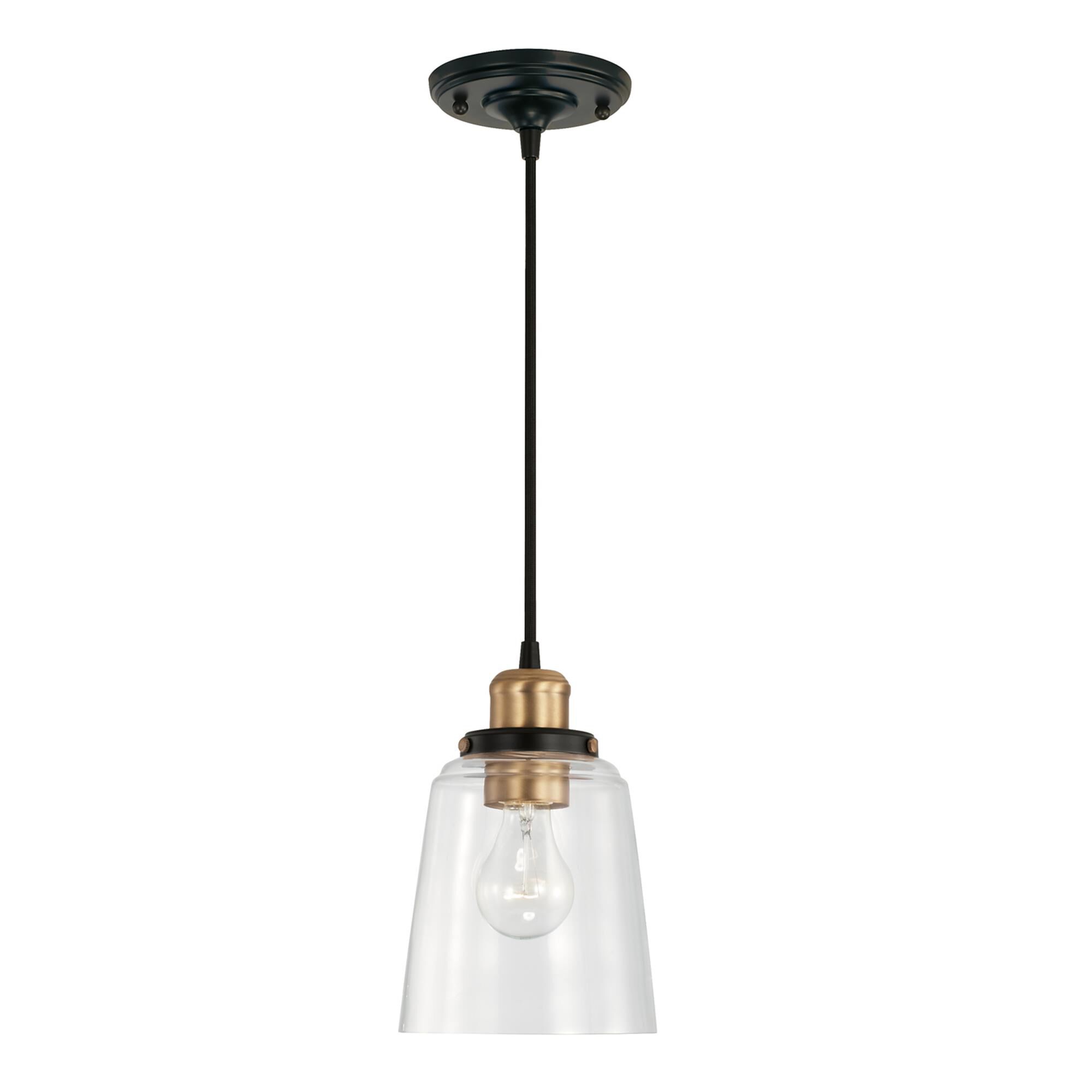 Shown in Aged Brass And Black finish and Clear glass