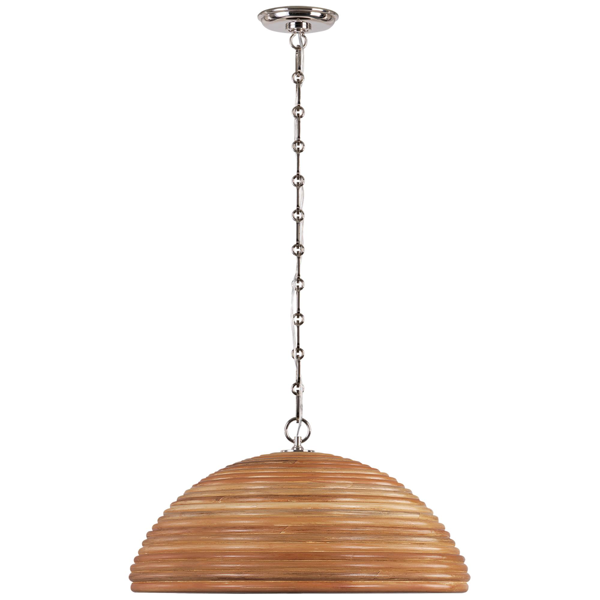 Shown in Polished Nickel finish and Natural Rattan shade