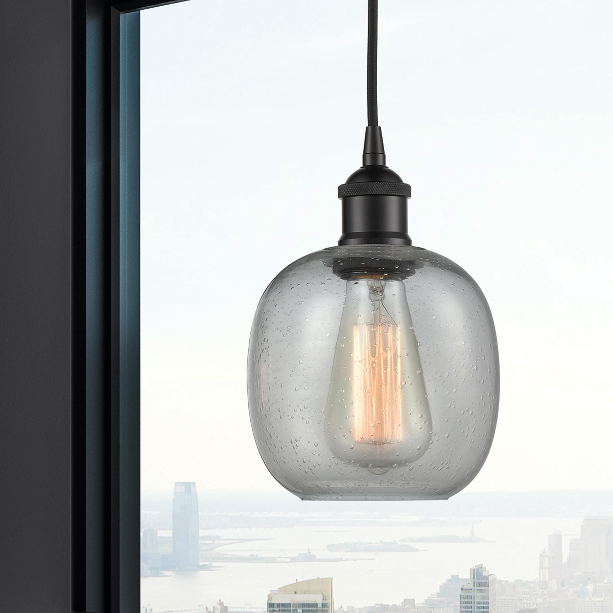 Shown in Matte Black finish and Seedy glass