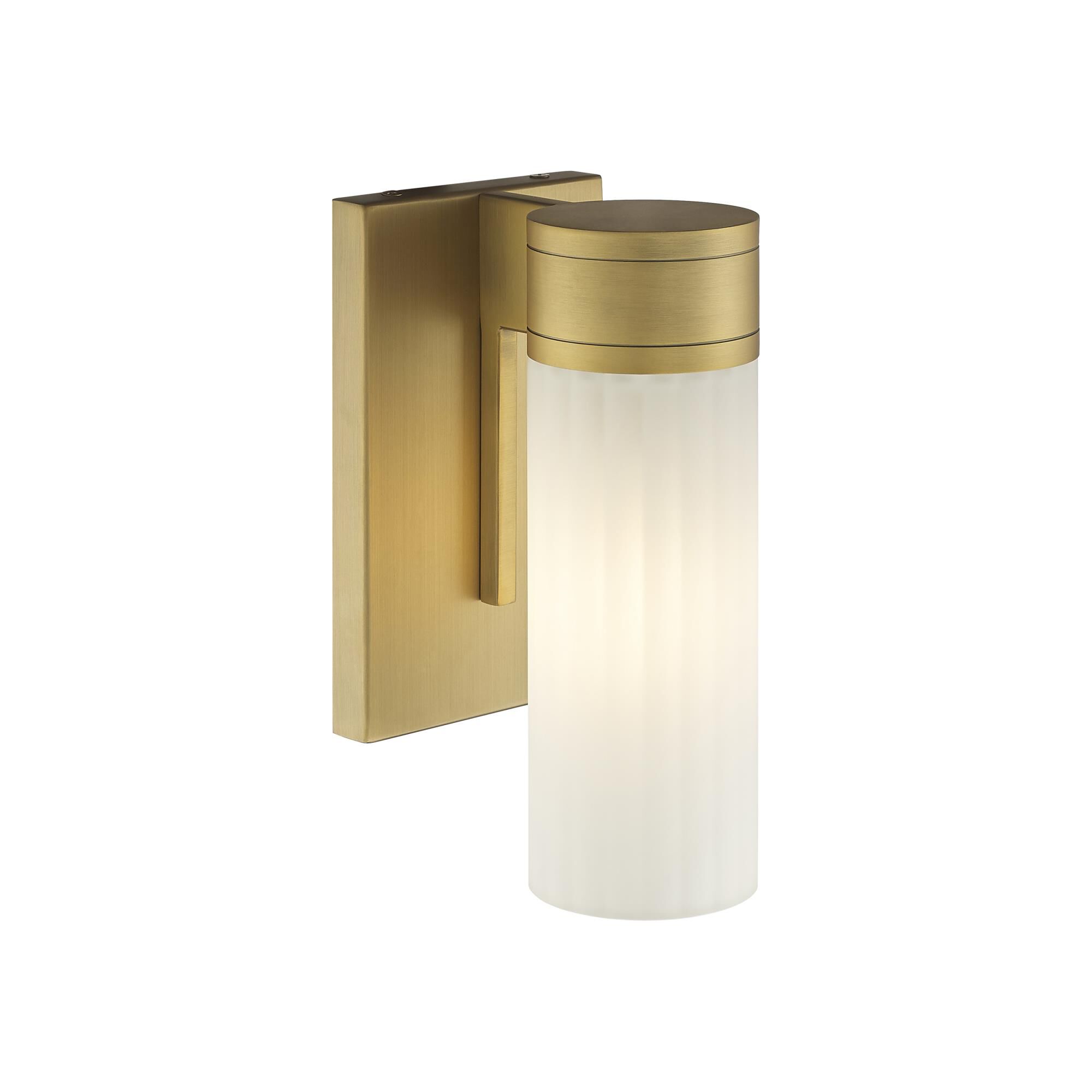 Shown in Brushed Brass finish and Matte White glass